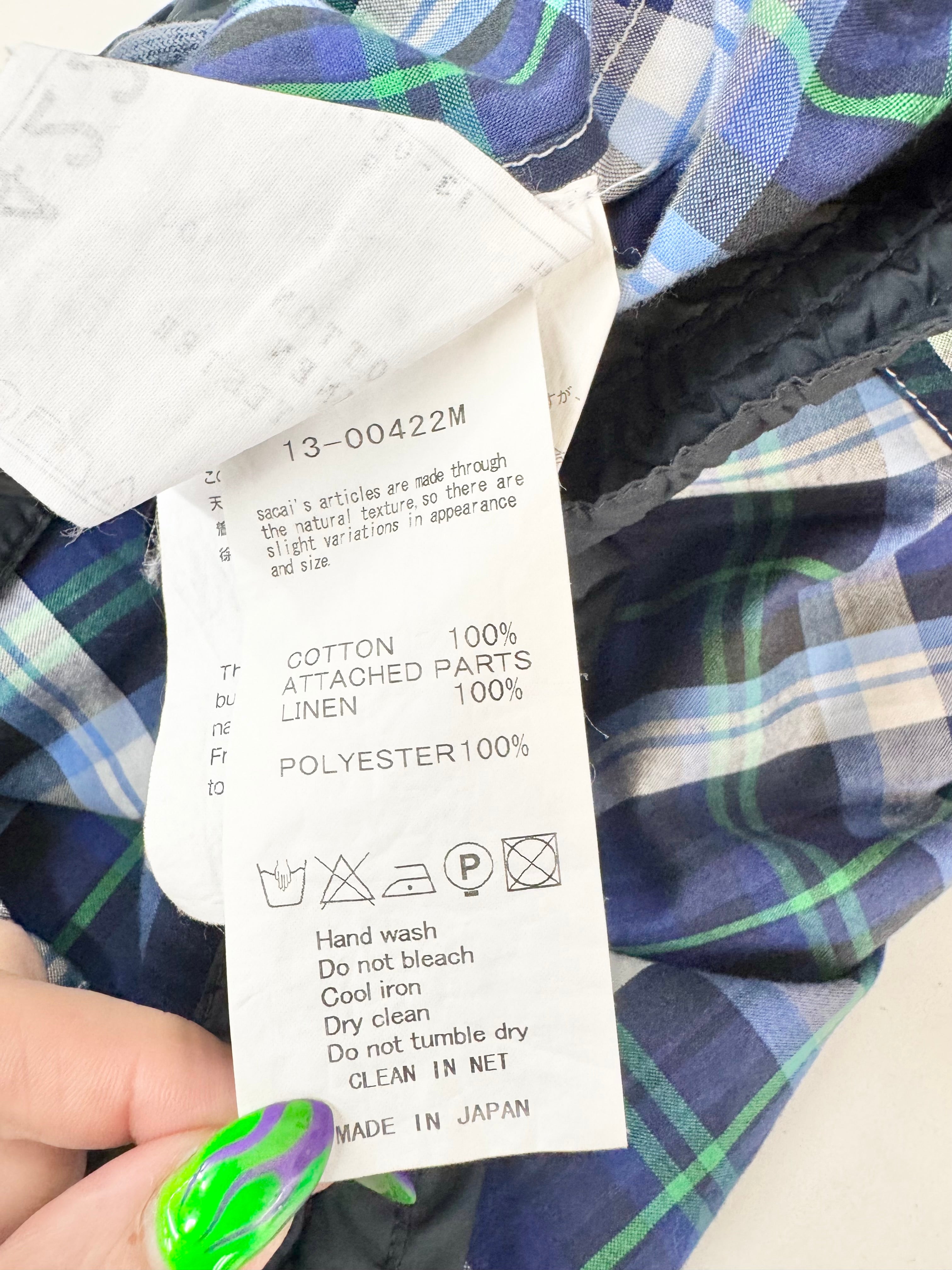 Sacai Blue Checkered Drawstring Cotton Shirt - L