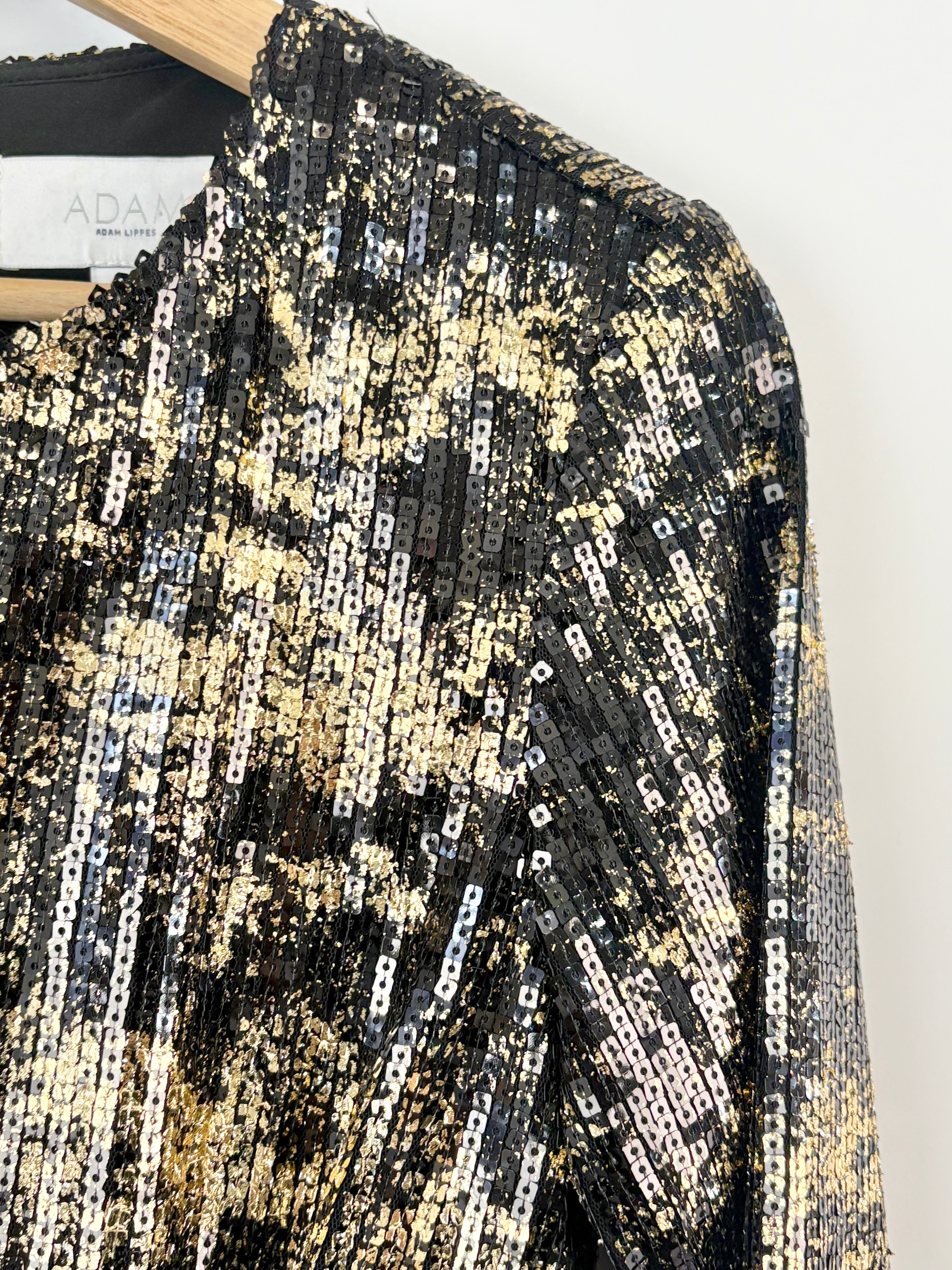 Adam Lippes Black & Gold Sequined Shift Dress - AU8