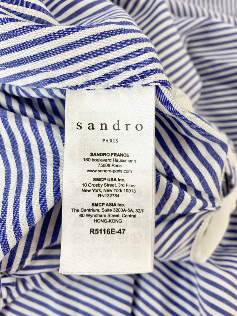 Sandro Blue & White Candy Stripe Lace Embellished Summer Dress - AU8