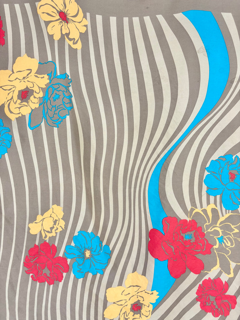 Bayron Vintage Chocolate Brown Silk Floral Scarf