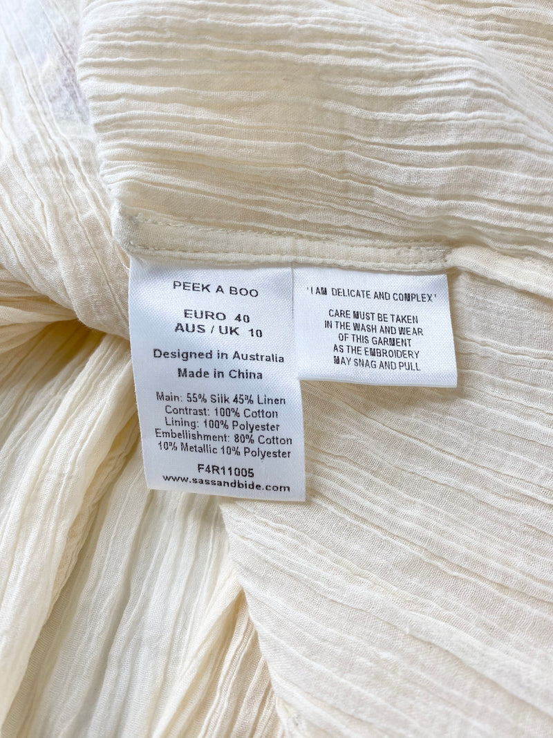 Sass & Bide Cream Embroidered  Silk & Linen Singlet - AU10