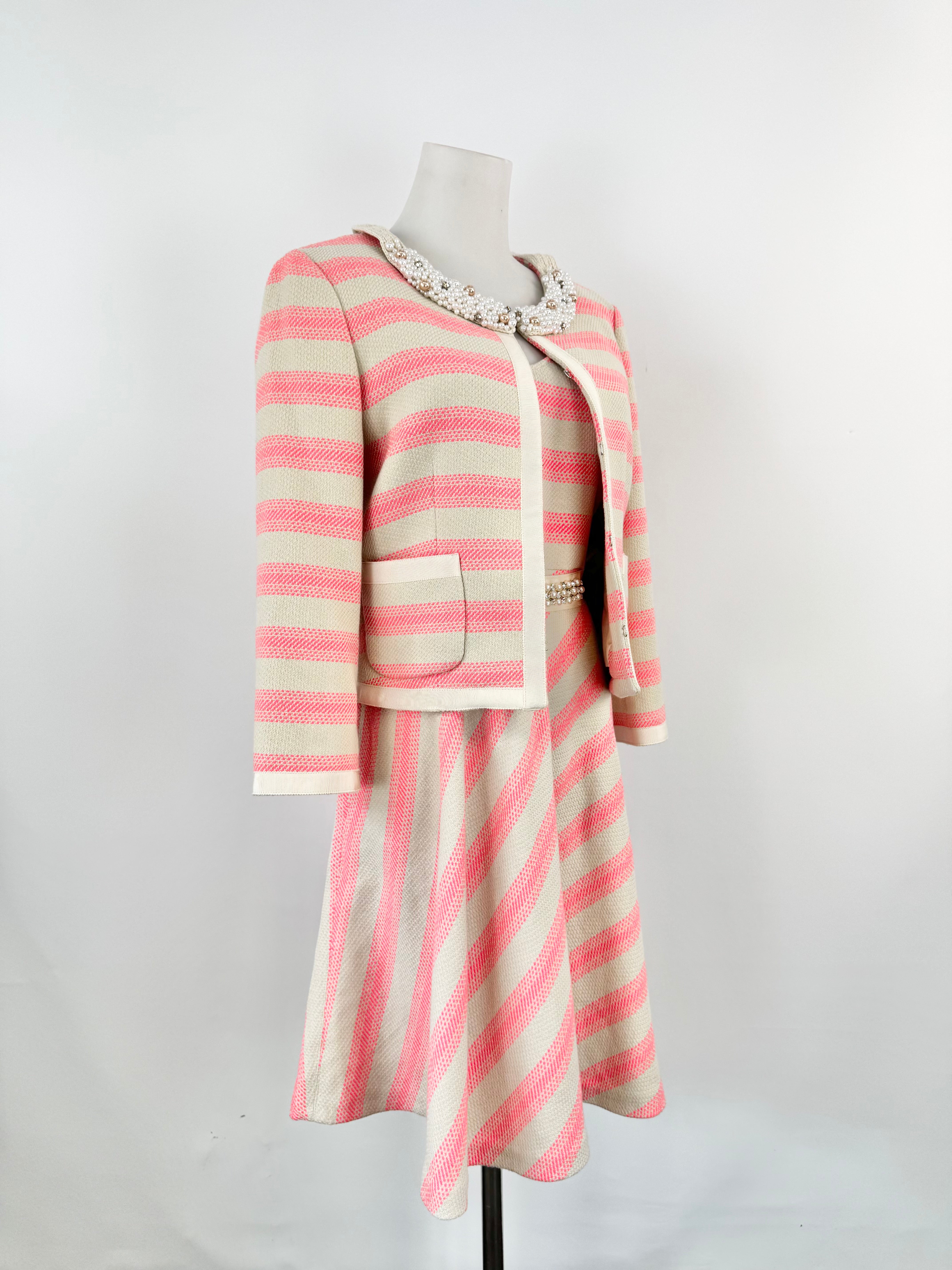 Max & Co Blush Pink & Cream Striped & Jewel Embellished Dress & Jacket - AU8