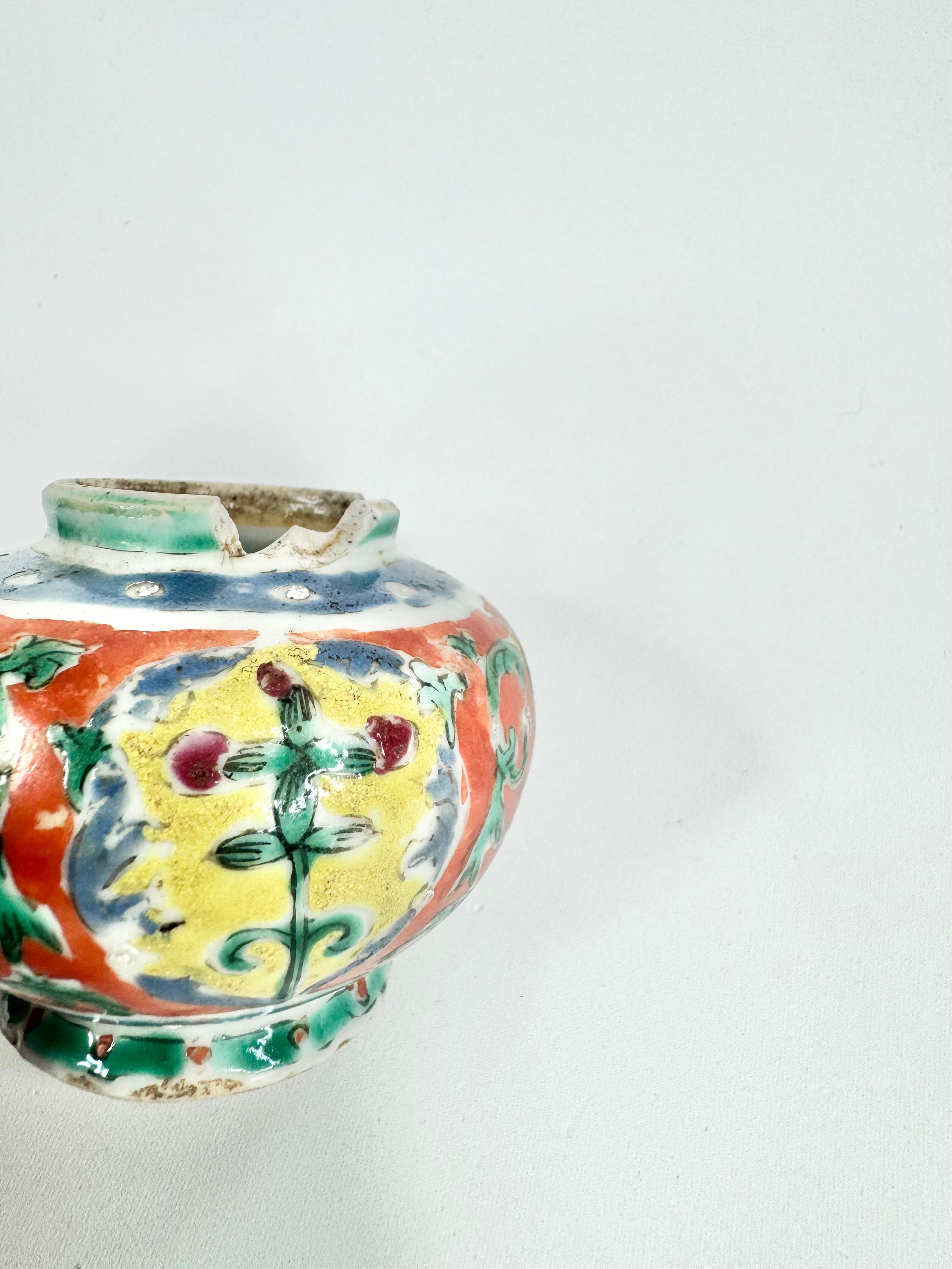 Antique Chinese Five Colour Small Ginger Jar