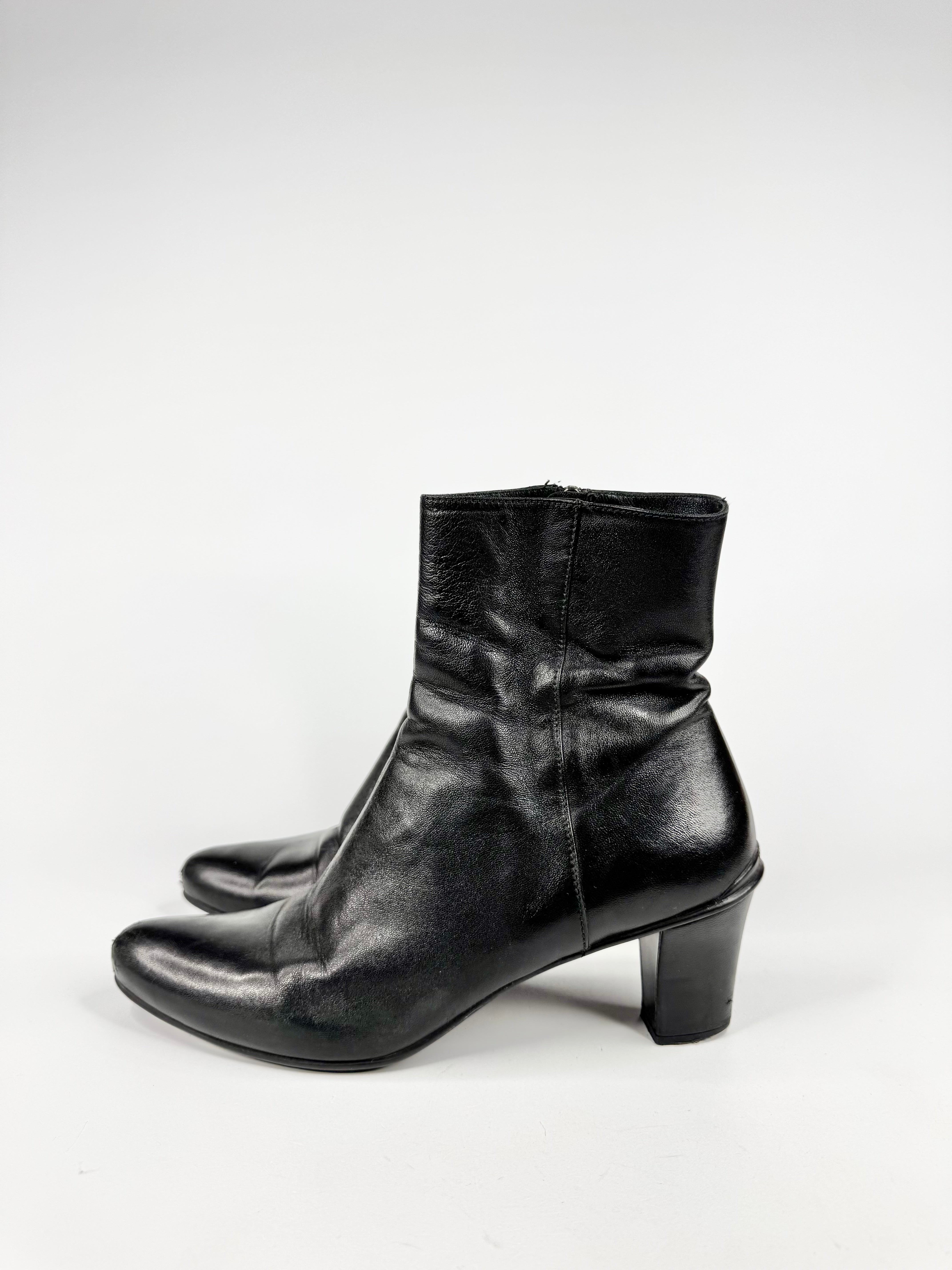 Prada Black Smooth Leather Zippered Ankle Boots - EU40