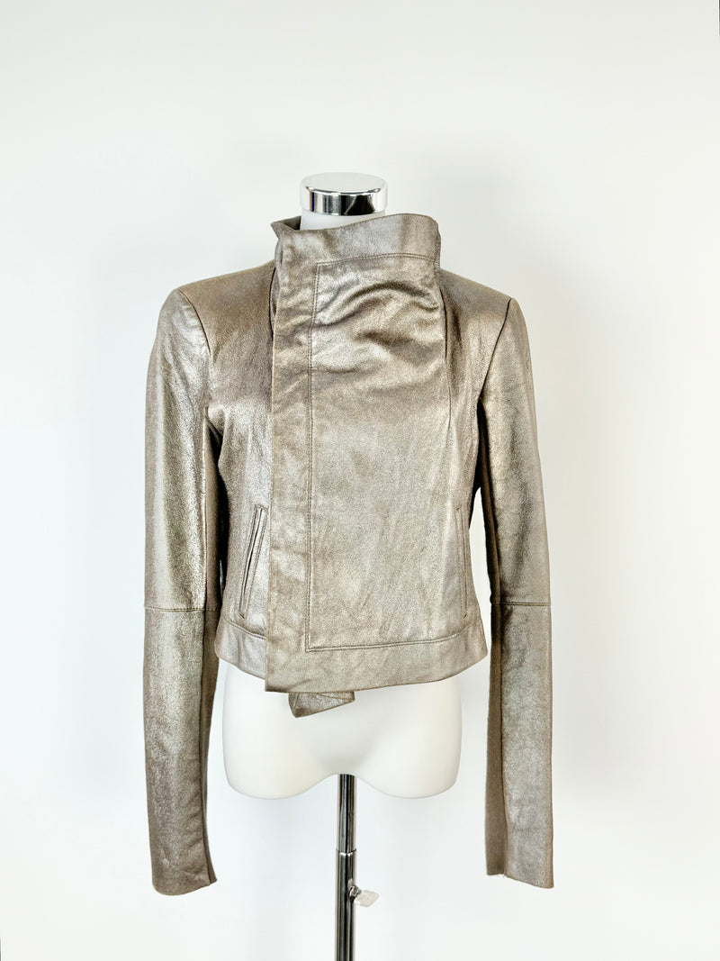 Husk Frosted Taupe Lamb Leather Jacket - AU8/10