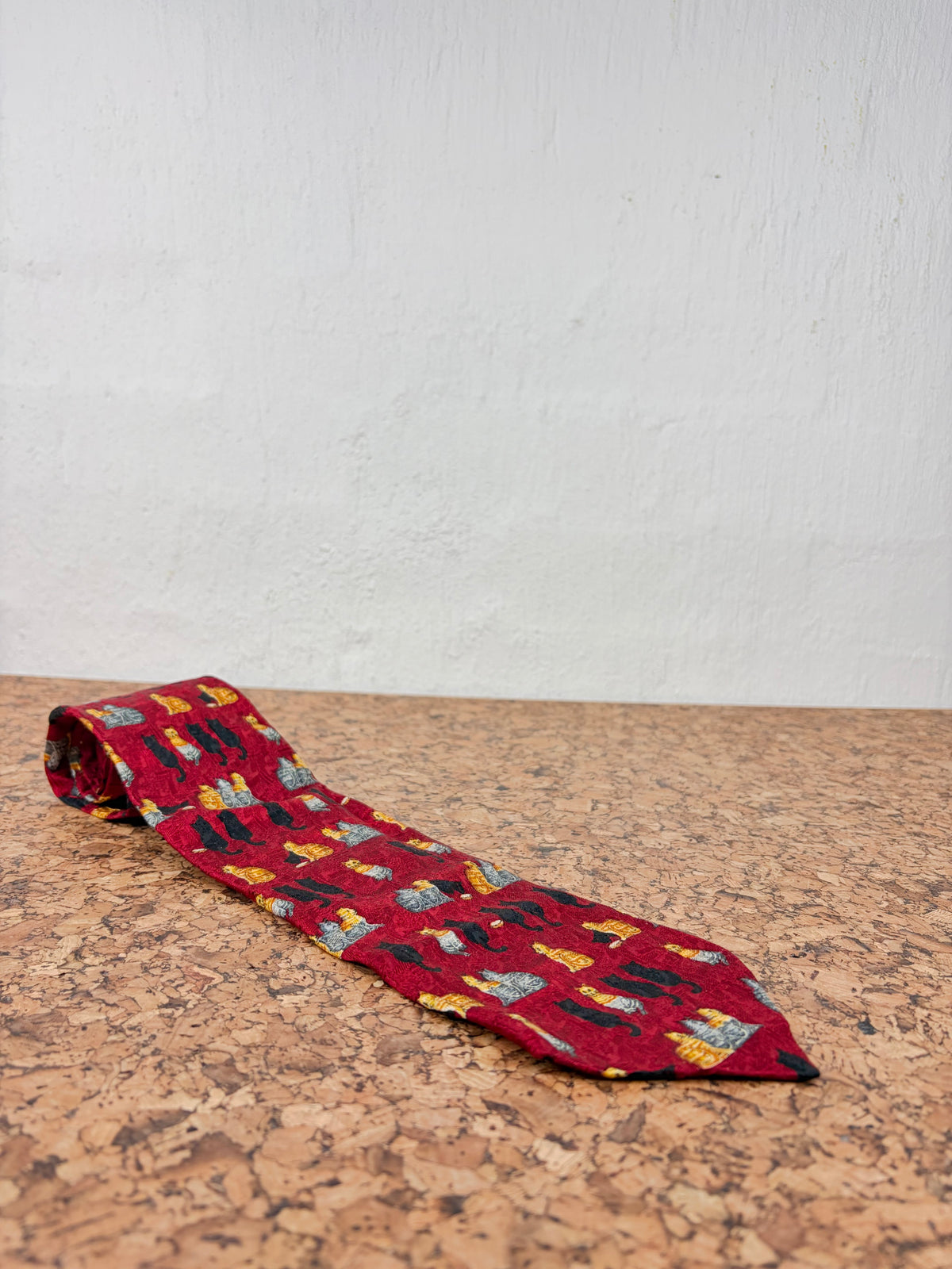 Zegna Deep Red Tabby Cat Patterned Silk Tie