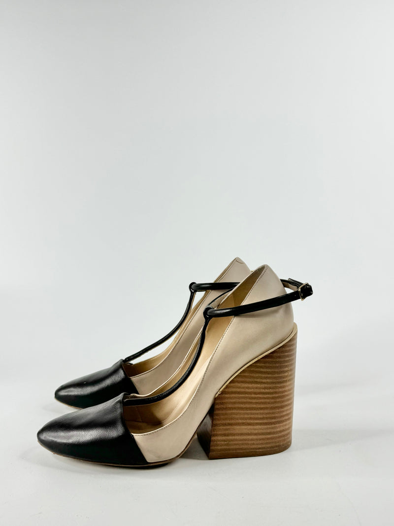 Chloe Soft Beige & Black Block Heels - EU38