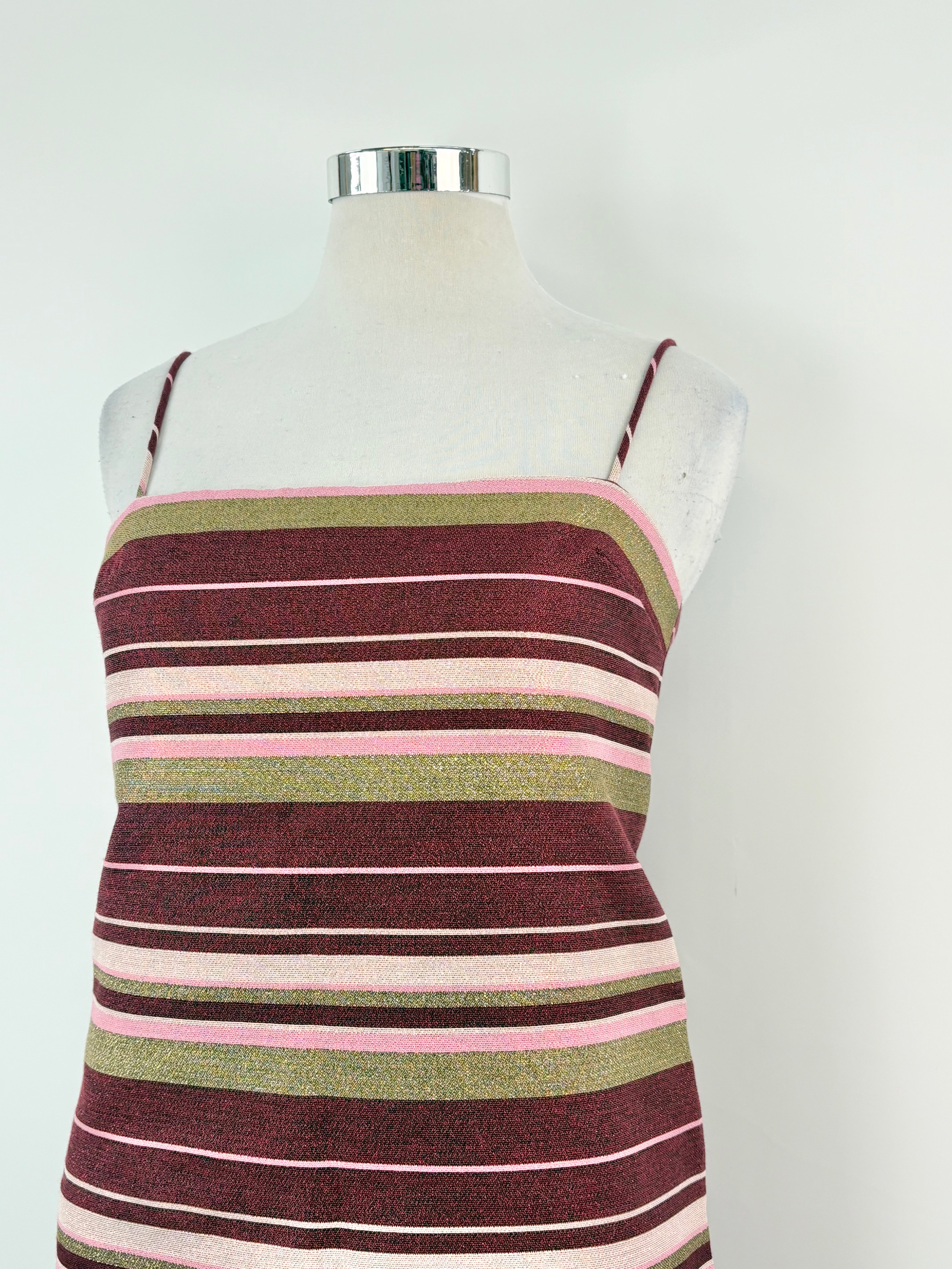 Zimmermann Burgundy-Striped Metallic Karmic Jacquard Shift Dress - AU12