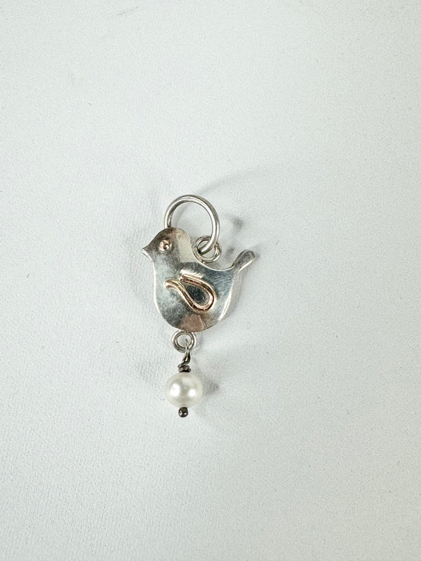 Sterling Silver, Pearl & 9ct Gold Bird Pendant