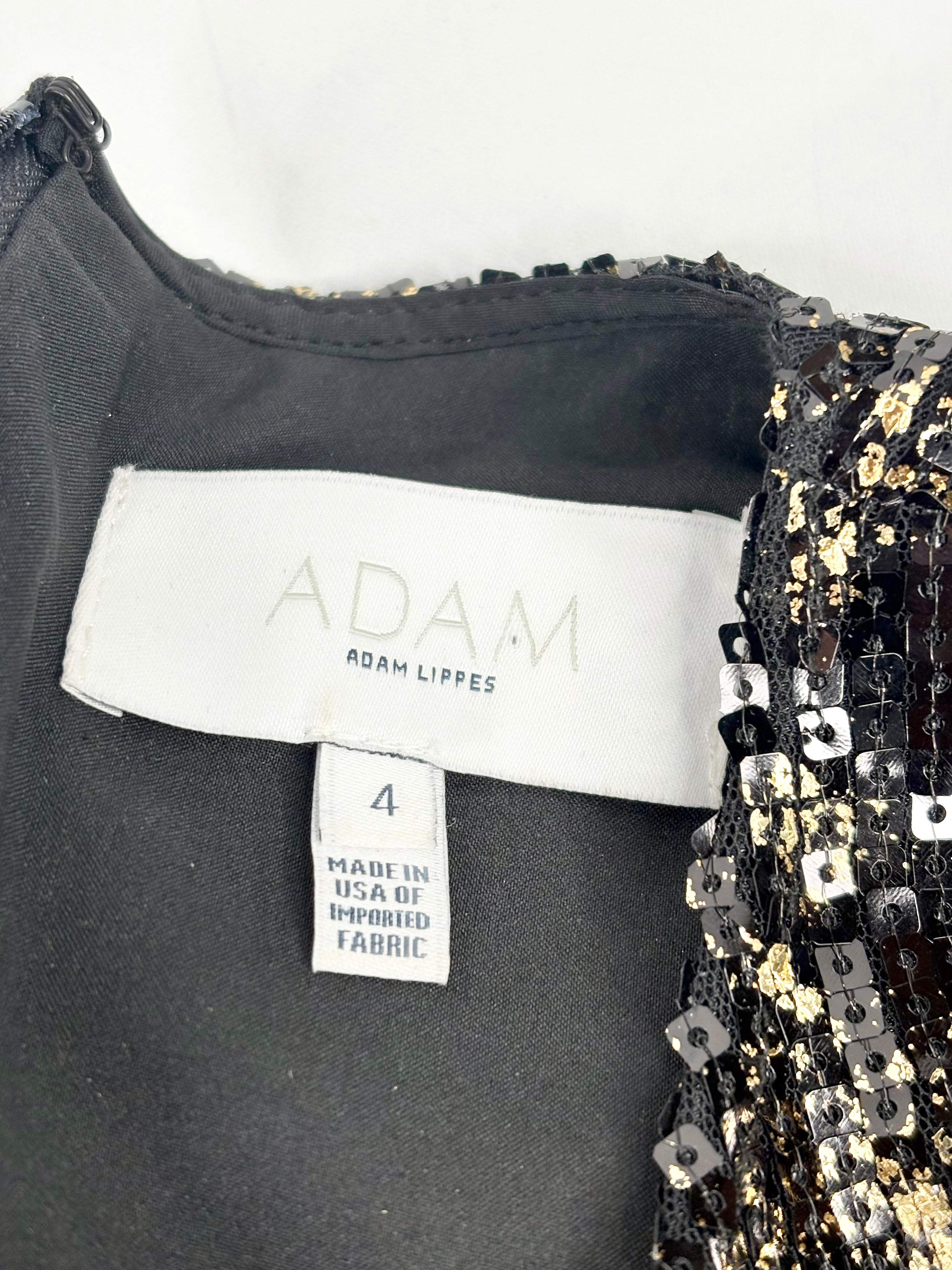 Adam Lippes Black & Gold Sequined Shift Dress - AU8