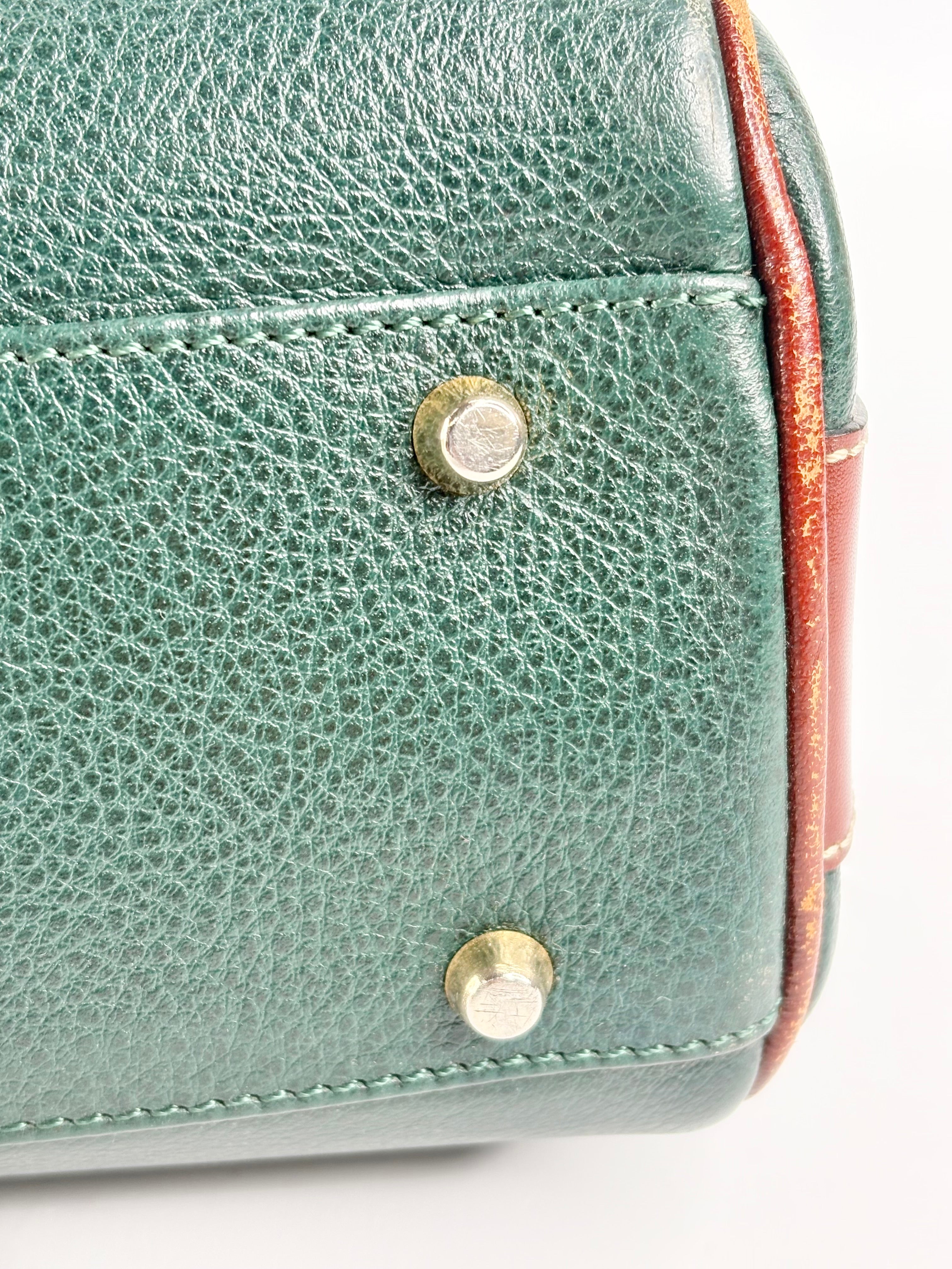 Bally Two-Tone Green & Mahogany Leather Shoulder Bag