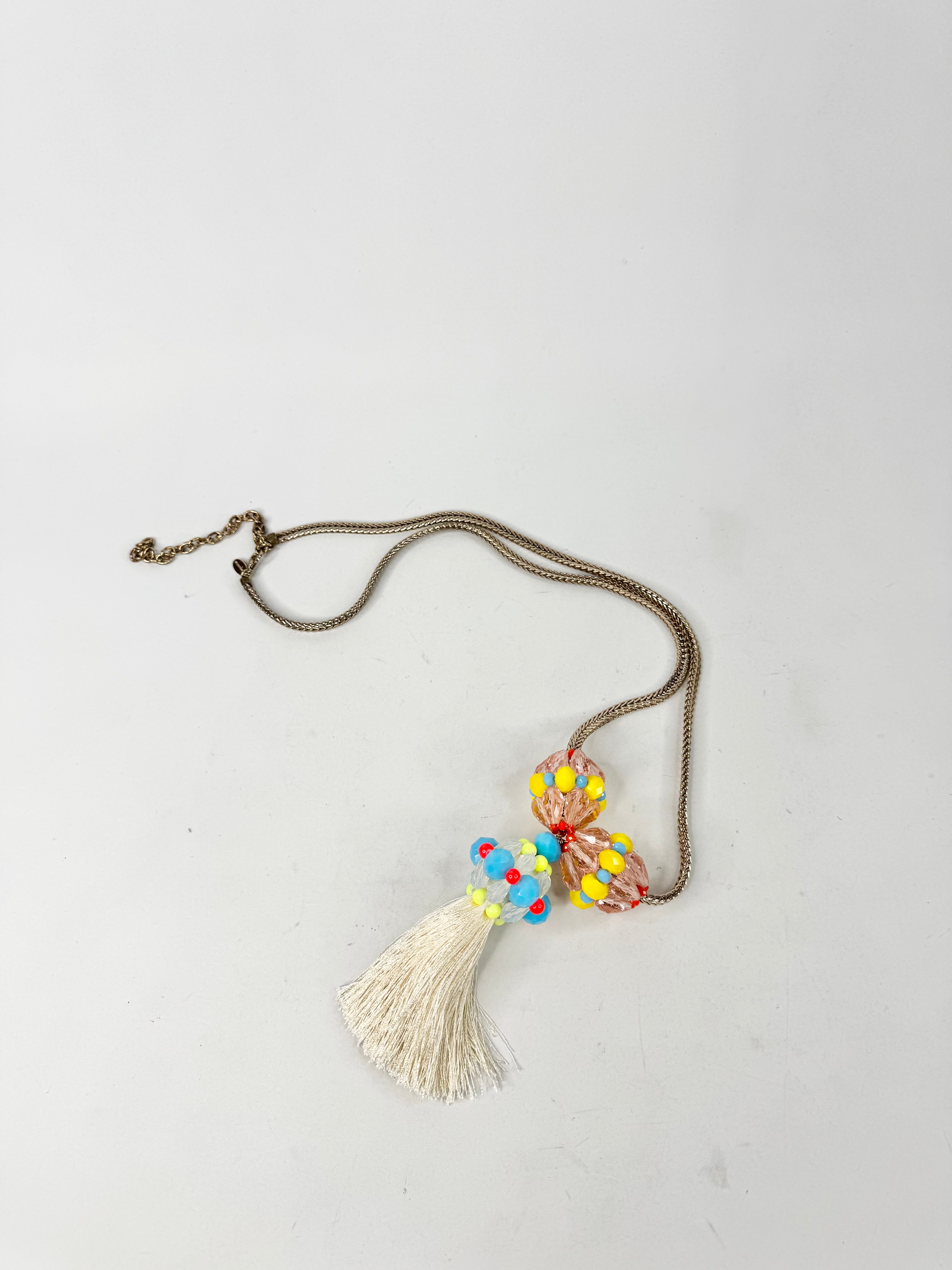 Megan Park Gold Toned Braided Chain Beaded Costume Jewellery Necklace