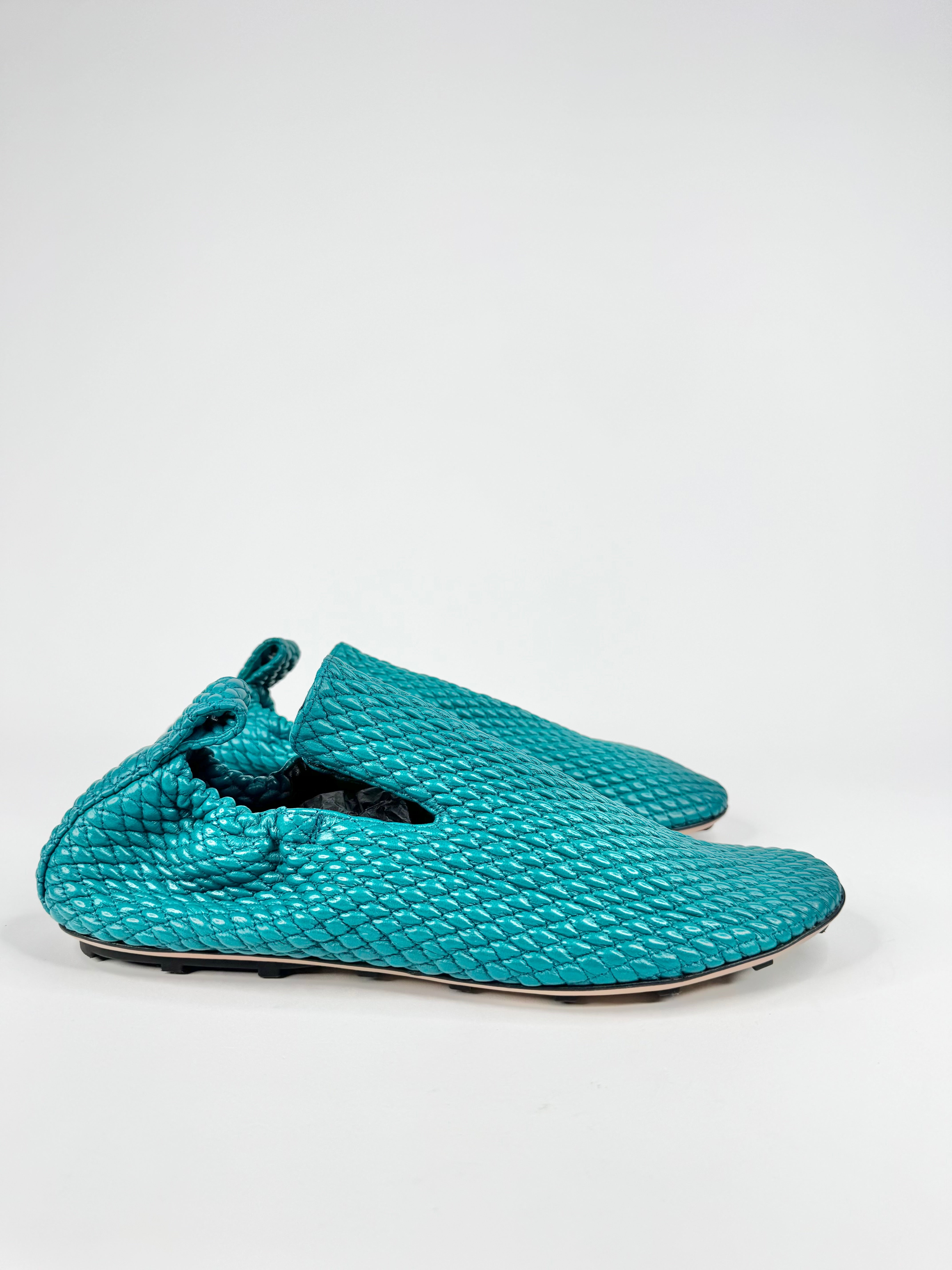 Bottega Veneta Turquoise Intrecciato Flats - EU42