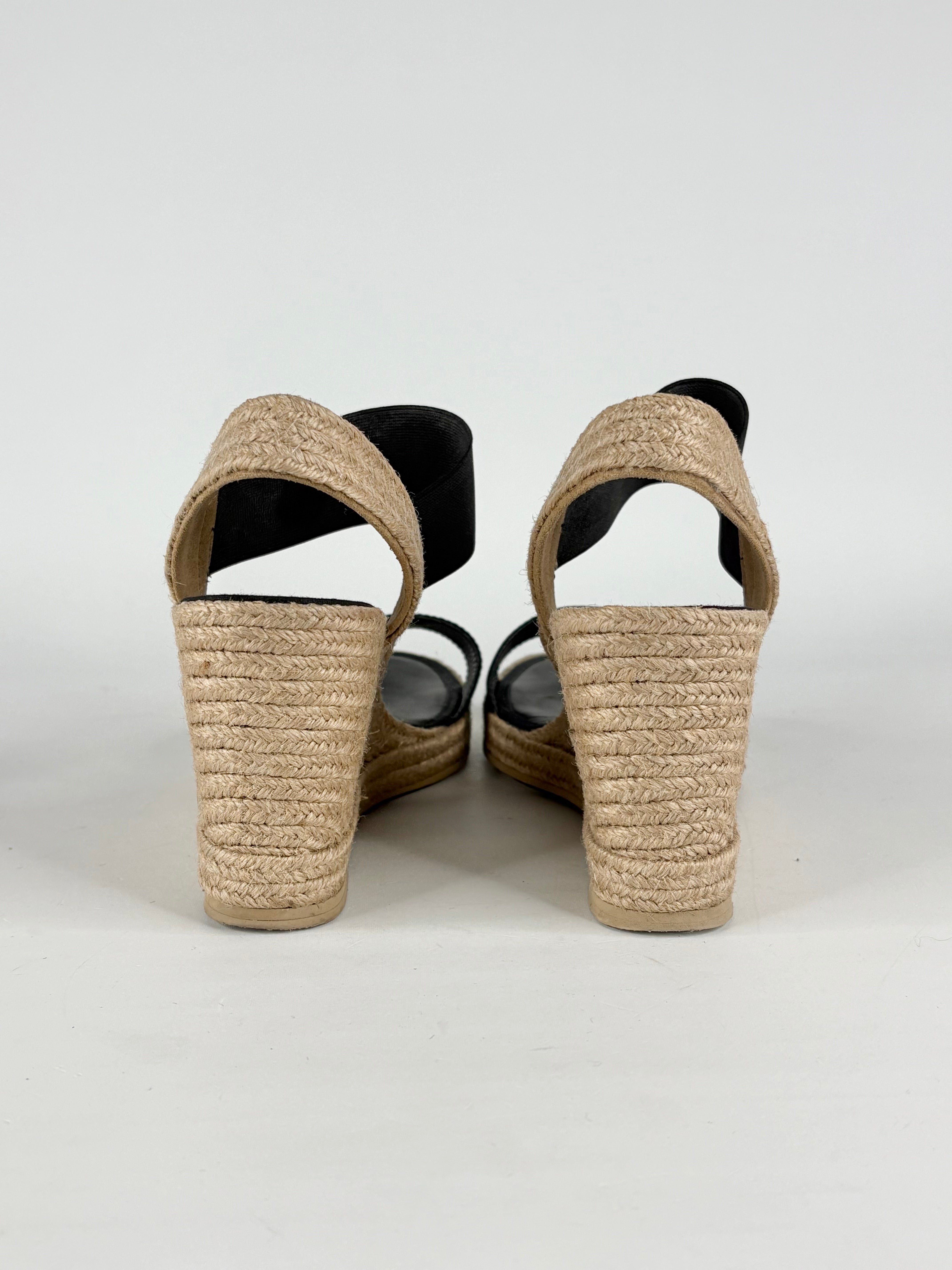 Husk Black Leather & Raffia Espadrille Wedges - EU39