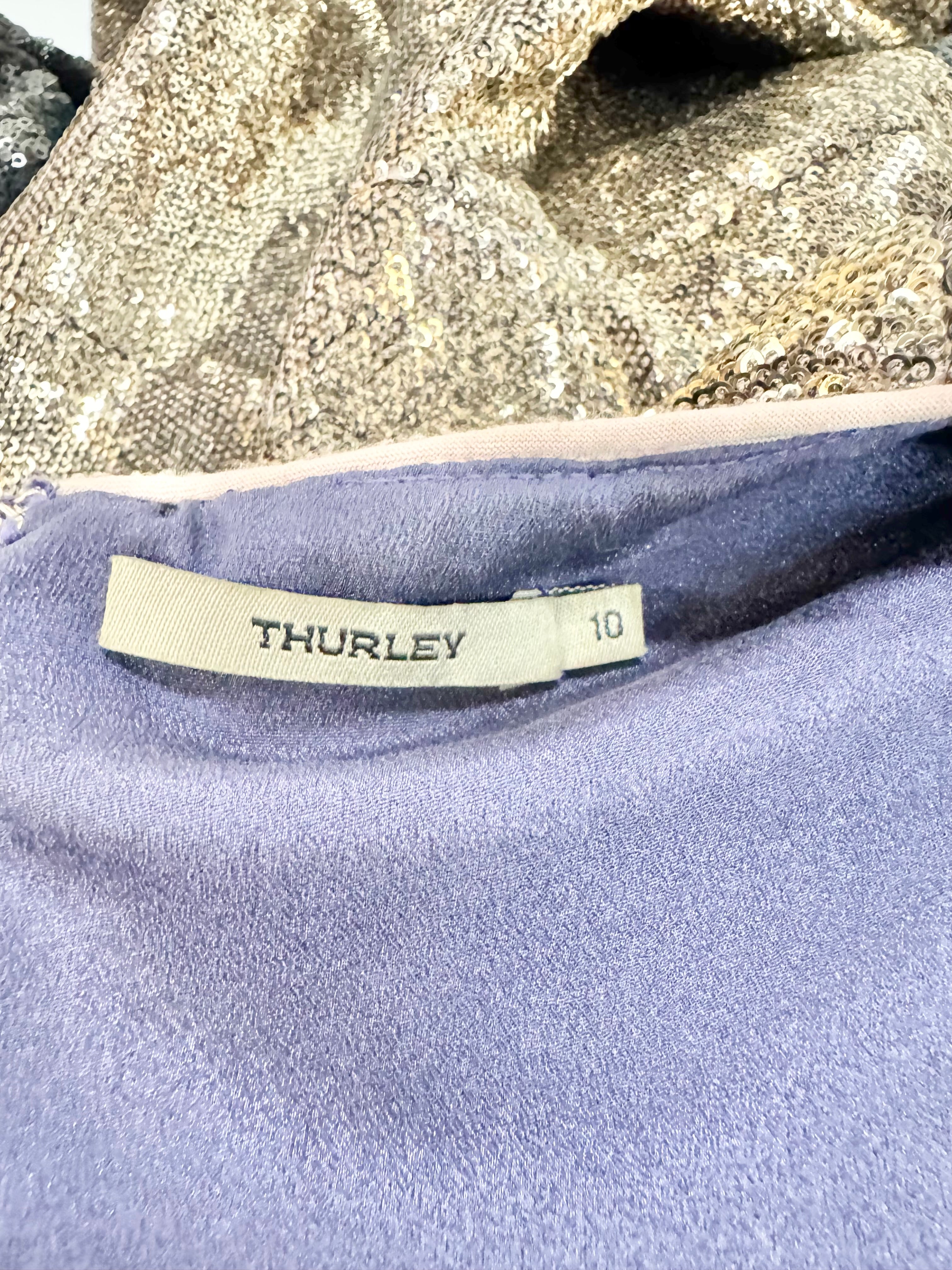 Thurley 'Stardust' Gold Sequin Long Sleeve Asymmetrical Dress - AU10