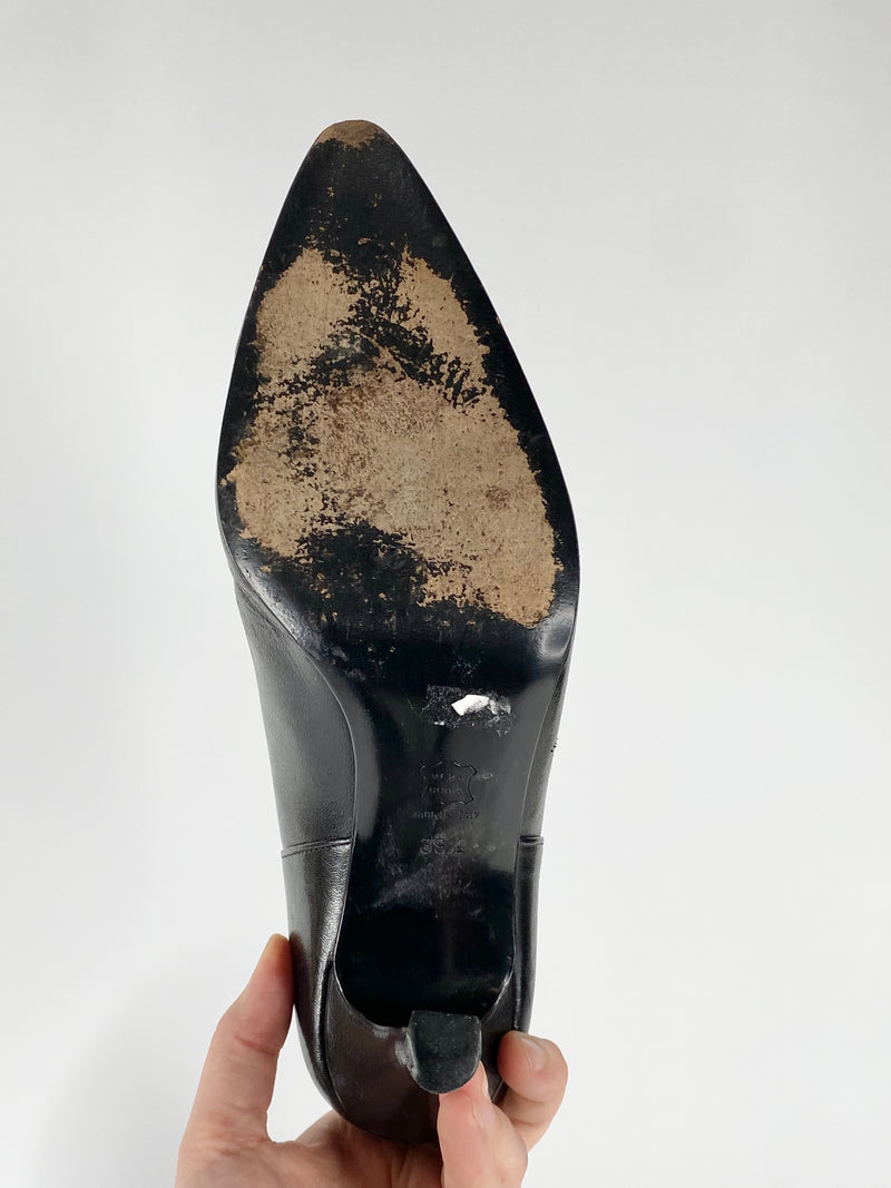 Vintage Giorgio Armani Black Pointed Toe Mary Janes - EU39.5