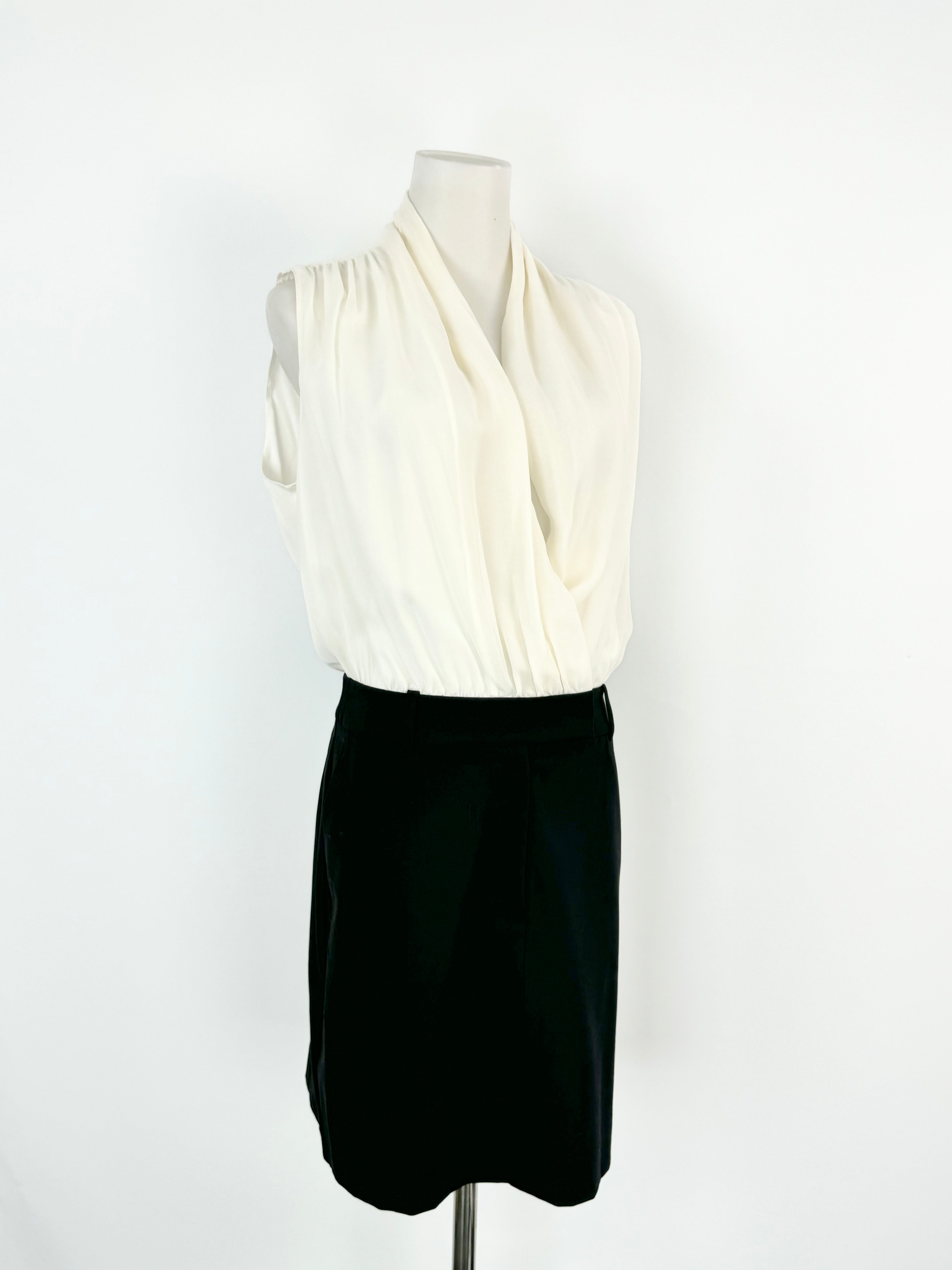 Donna Karen New York White & Black Midi Dress  - AU8/10