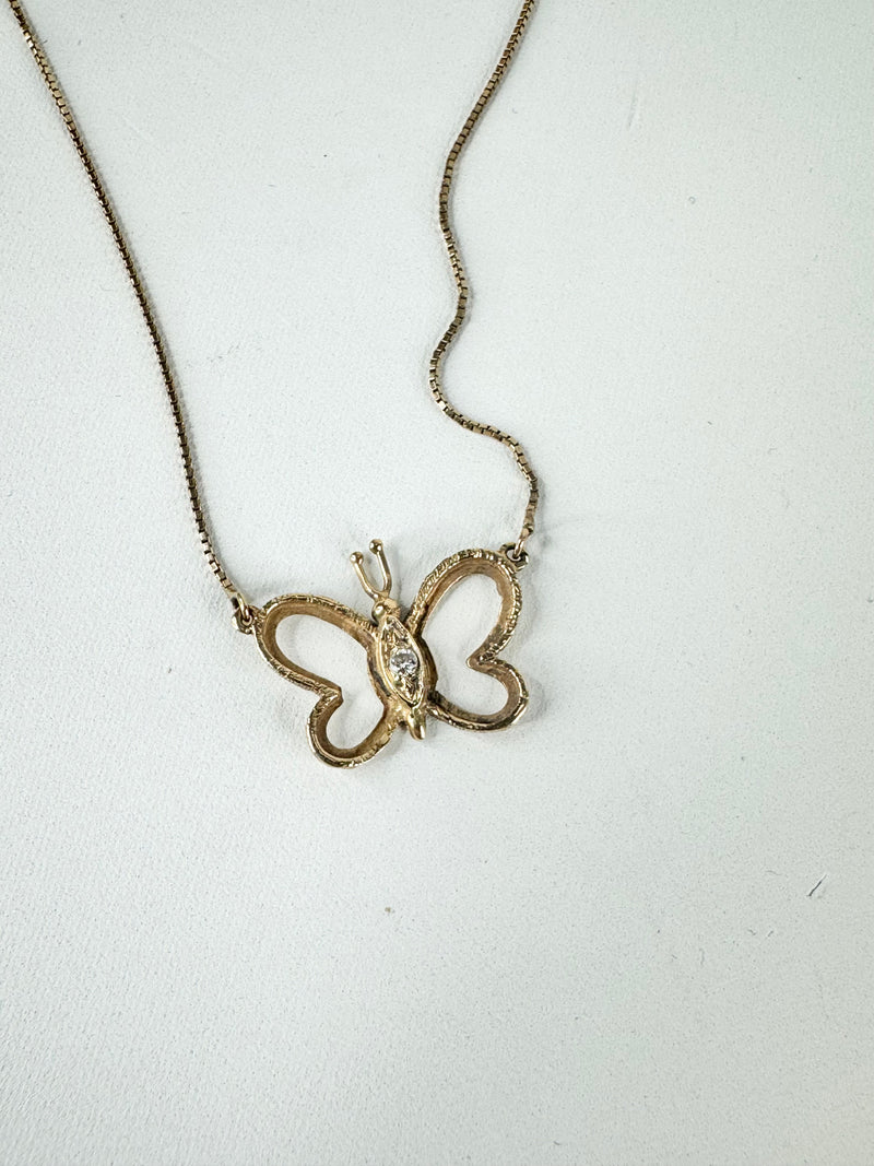 14ct Gold & Diamond Butterfly Necklace