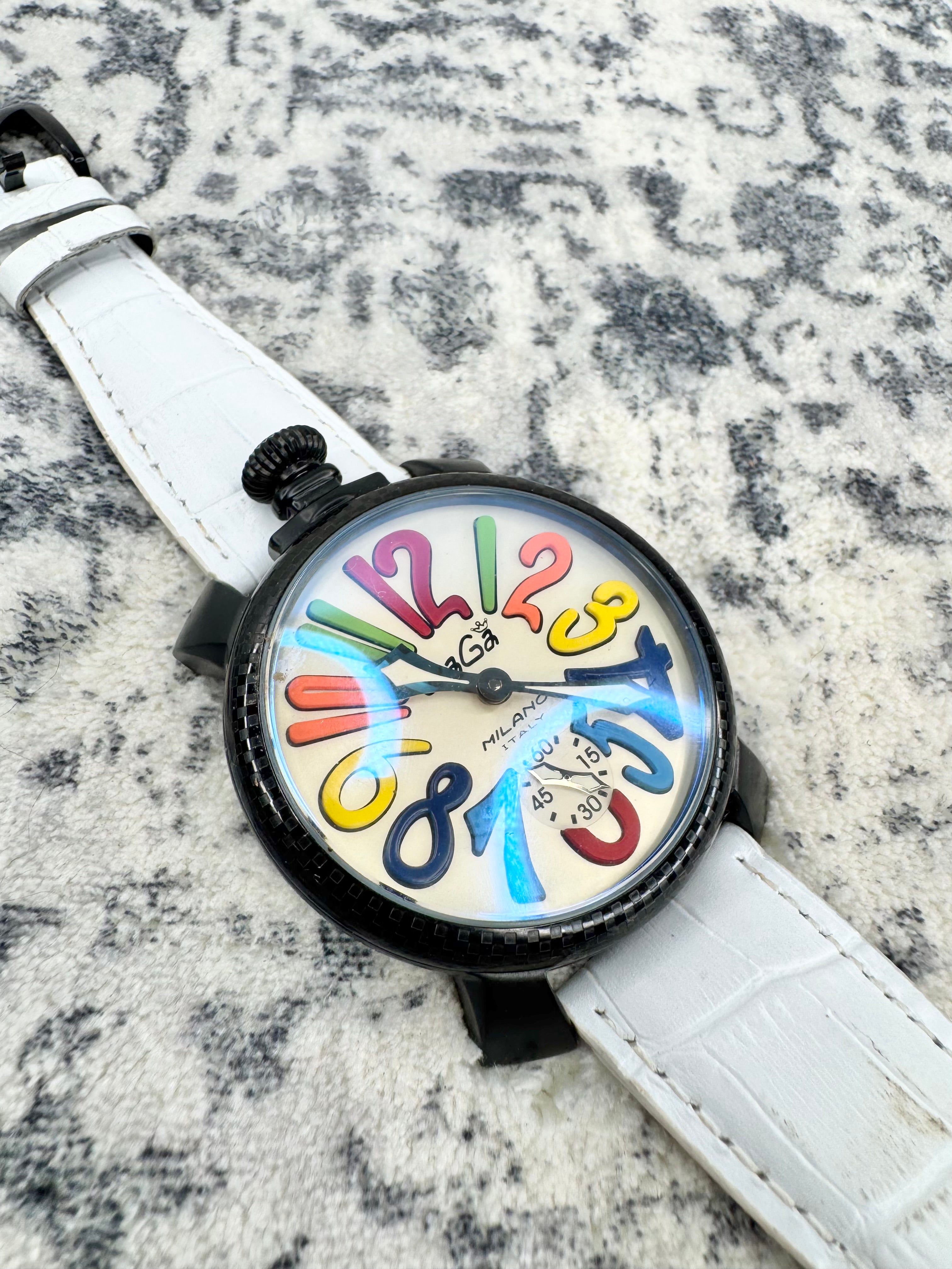 Gaga Milano Italy XL Gold Face Multicolour Numeral Manuale Meccanico Watch