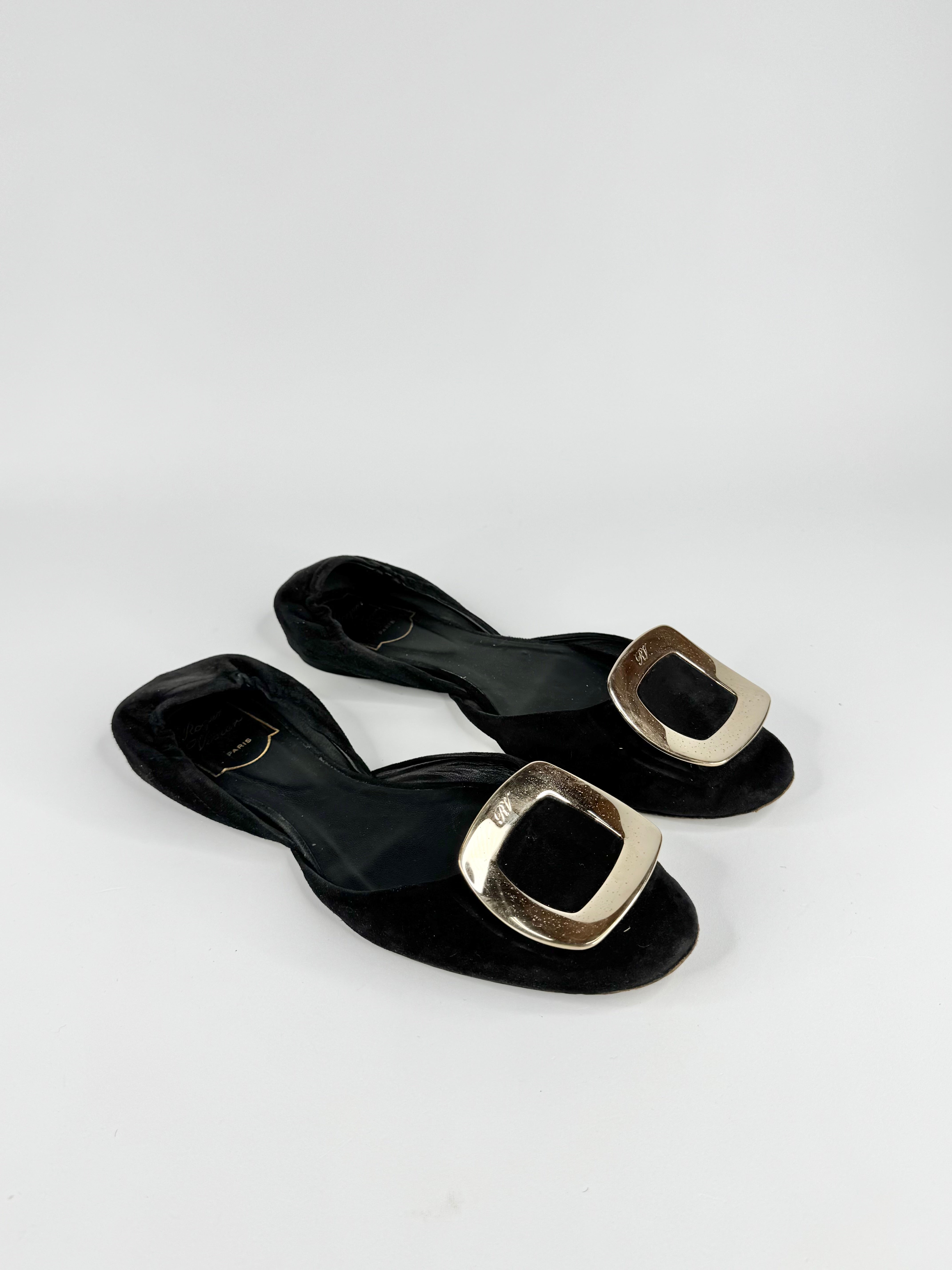 Roger Vivier Black Suede D'Orsay Ballet Flats - EU37.5