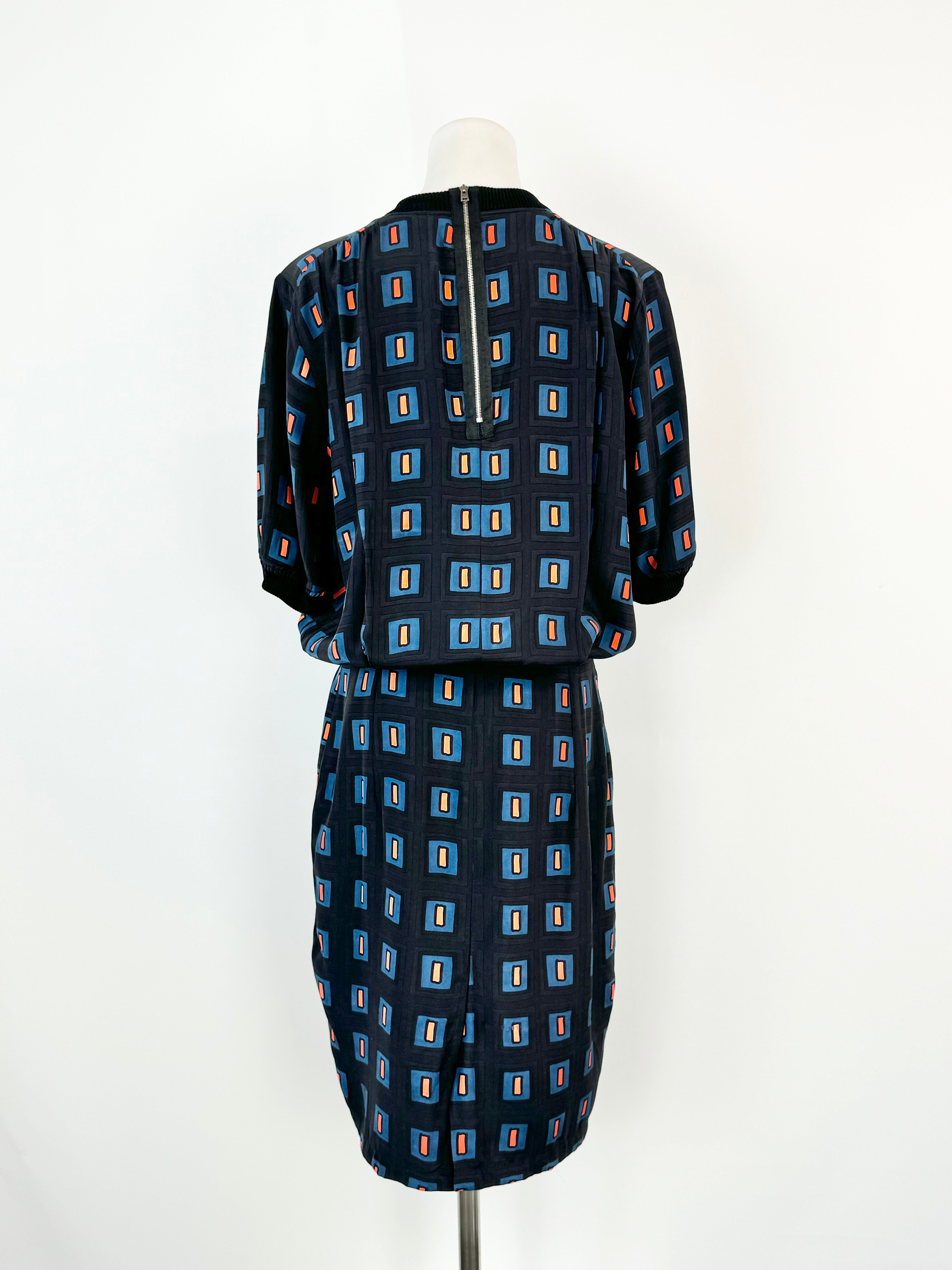 Folk Retro Pattern Silk Sheath Dress - AU8/10