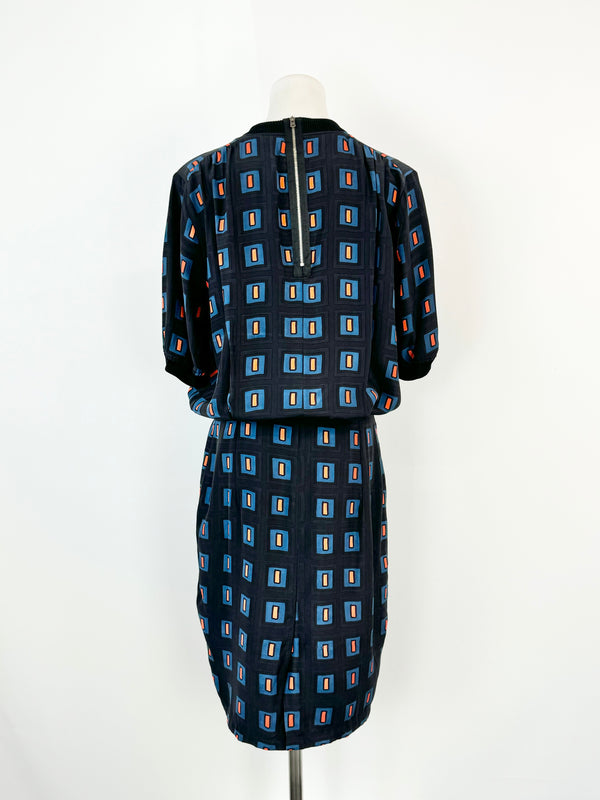 Folk Retro Pattern Silk Sheath Dress - AU8/10