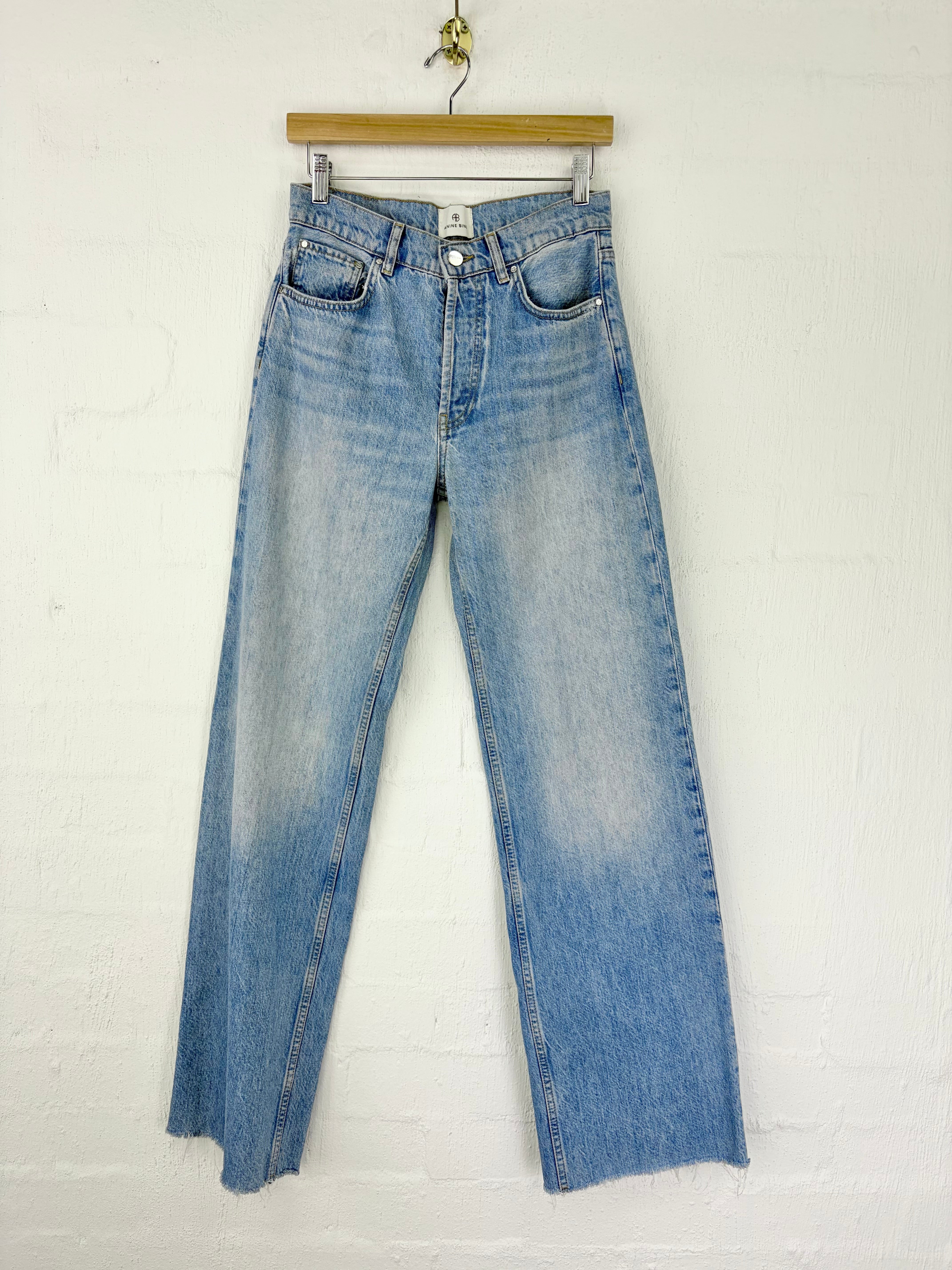 Anine Bing Pale Blue High Waisted Raw Hem Denim Jeans - AU26