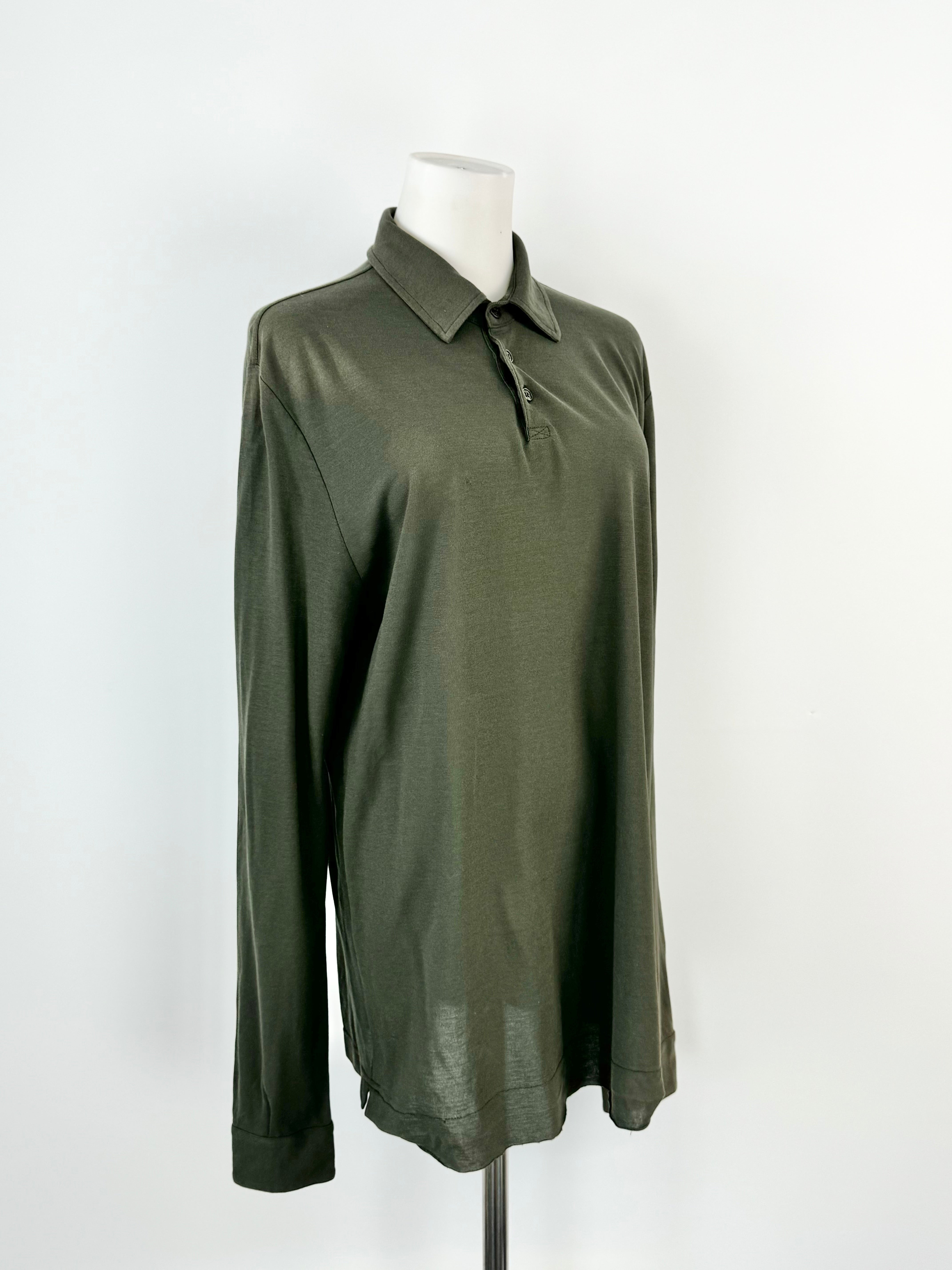 Zanone Deep Seaweed Green Cotton Polo Top - M