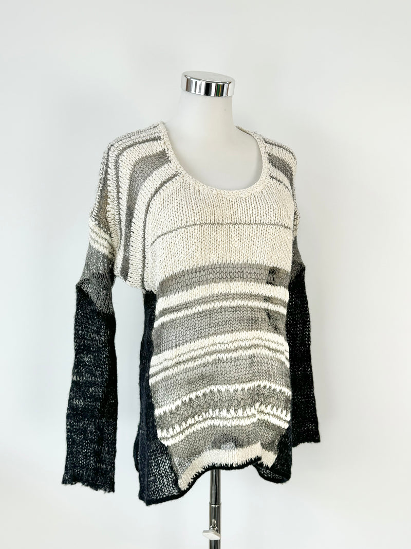 Helmut Lang Cream & Grey Silk & Alpaca Knit Jumper - AU8/10