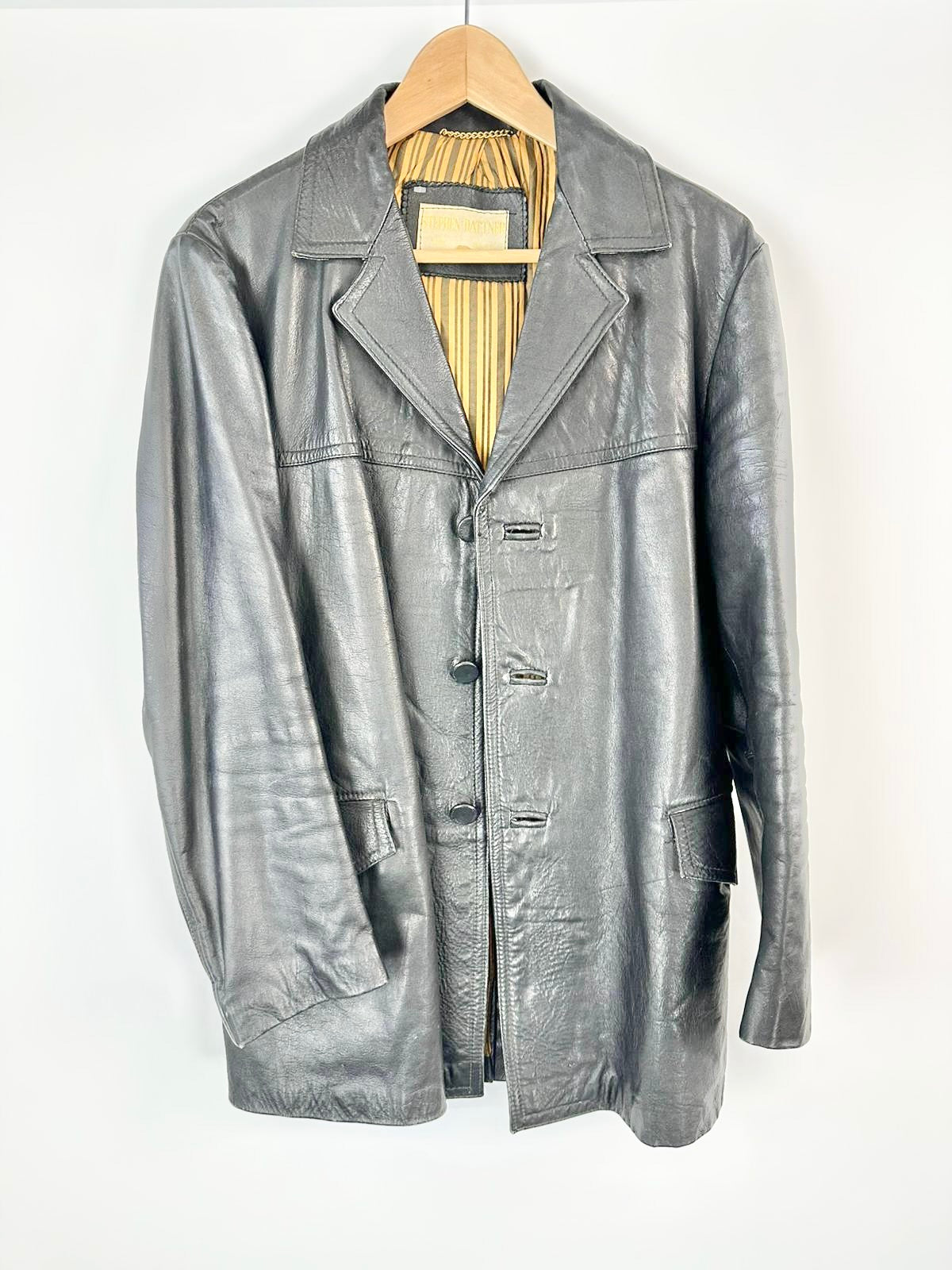 MFW Vintage Stephen Dattner Black Leather Button Up Jacket - 38