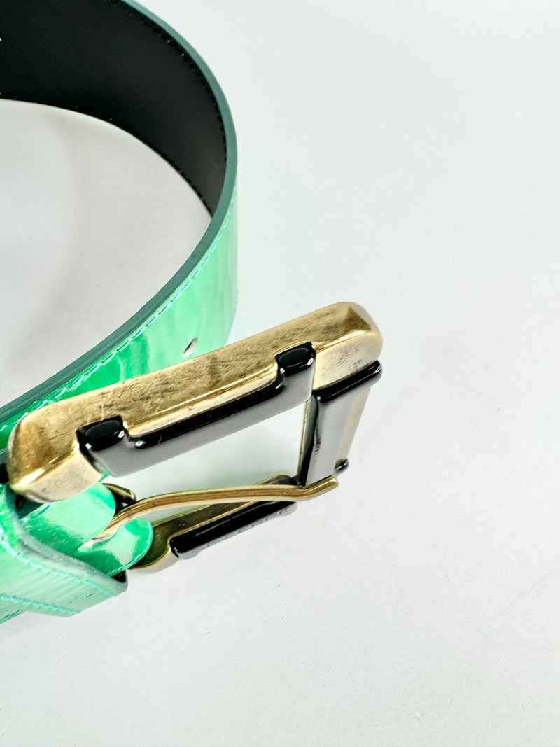 GF Ferre Jade Green Patent Leather Belt - S/M