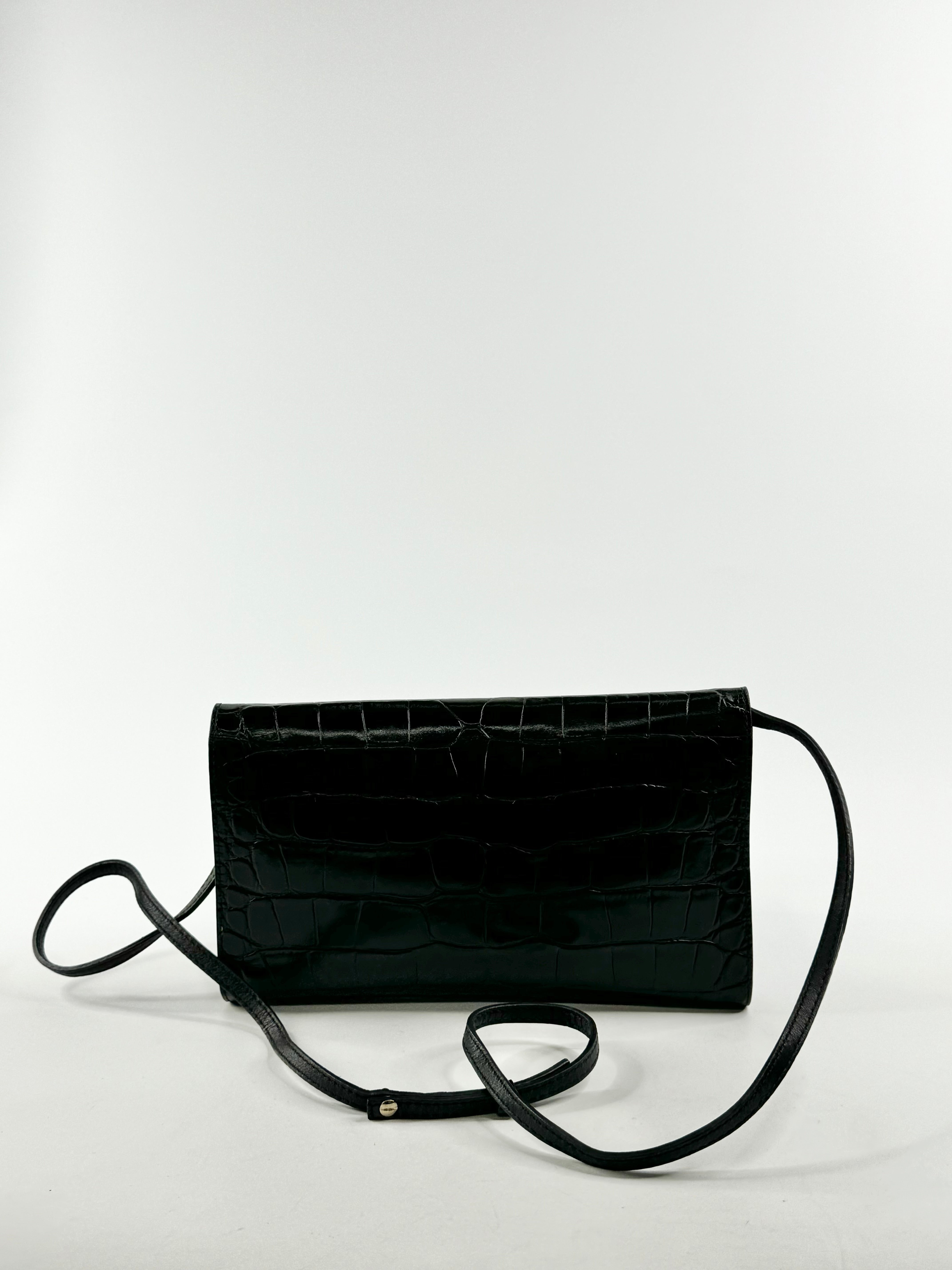 Furla Black Croc Textured Cross Body Bag