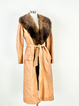 Vintage Leather & Fur Tan Tie Coat - AU8/10