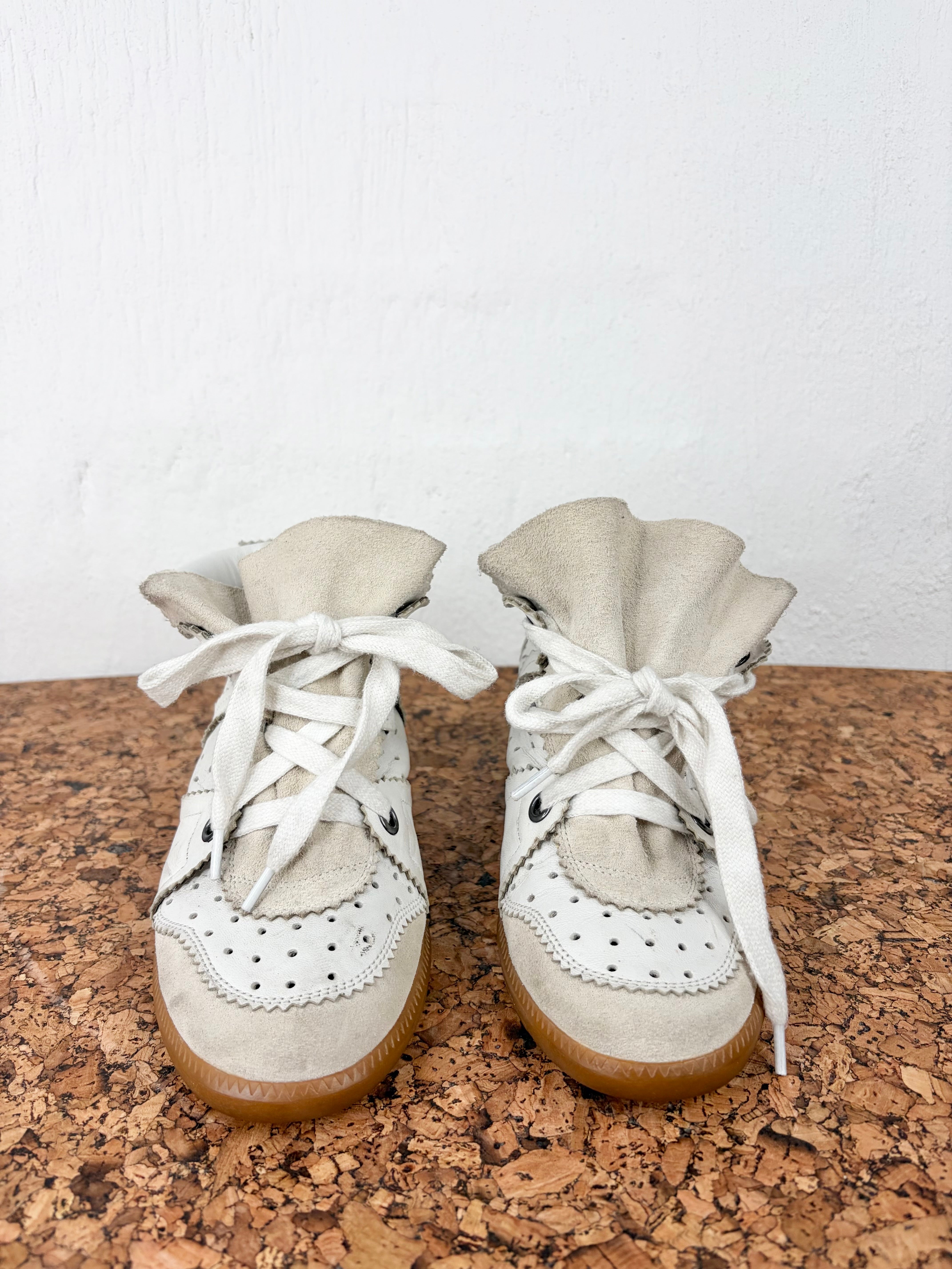 Isabel Marant 'Bobby' White and Beige Sneker Wedge - EU37