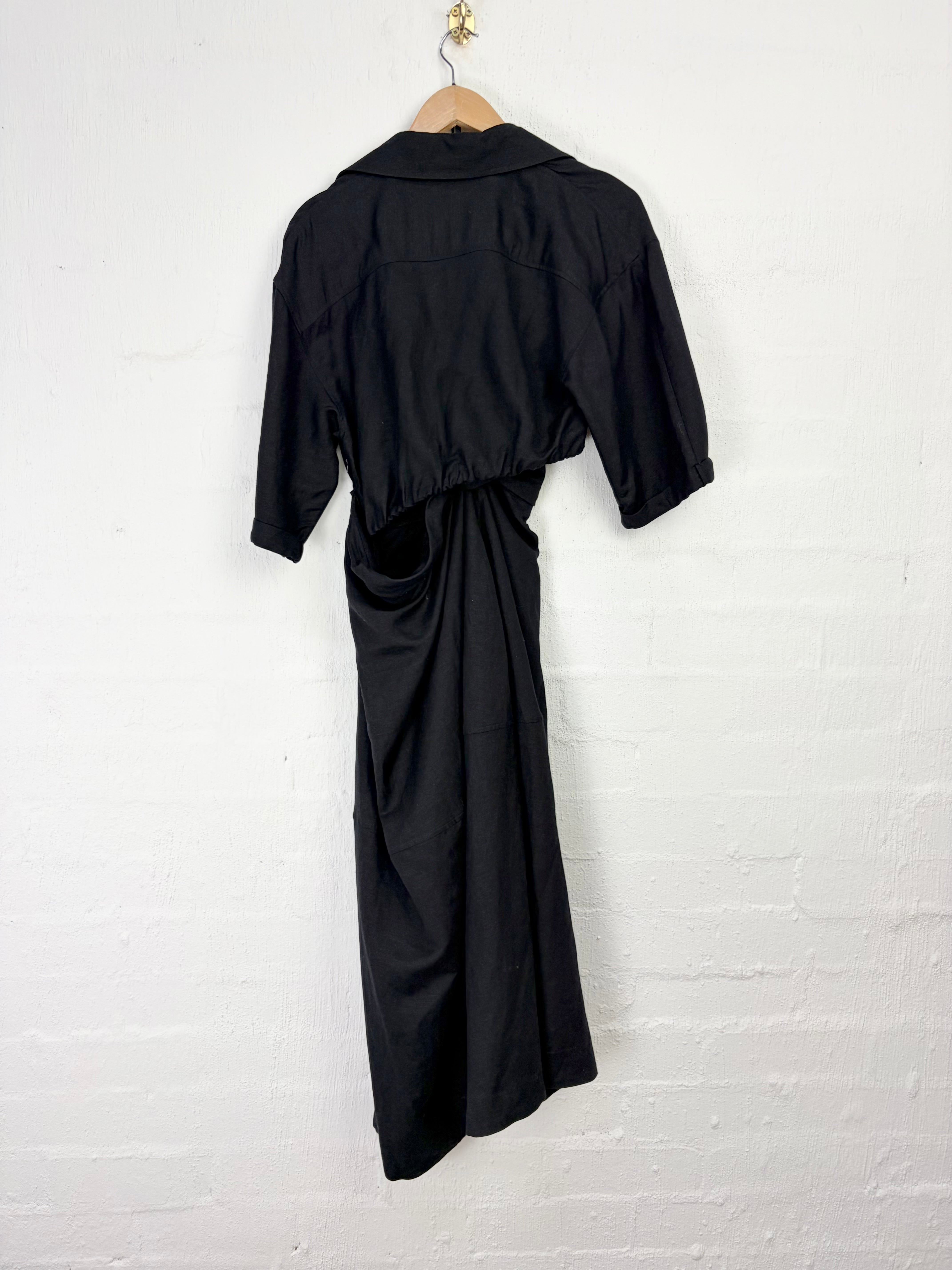 Camilla & Marc Black Linen Cut Out Midi Dress - AU8