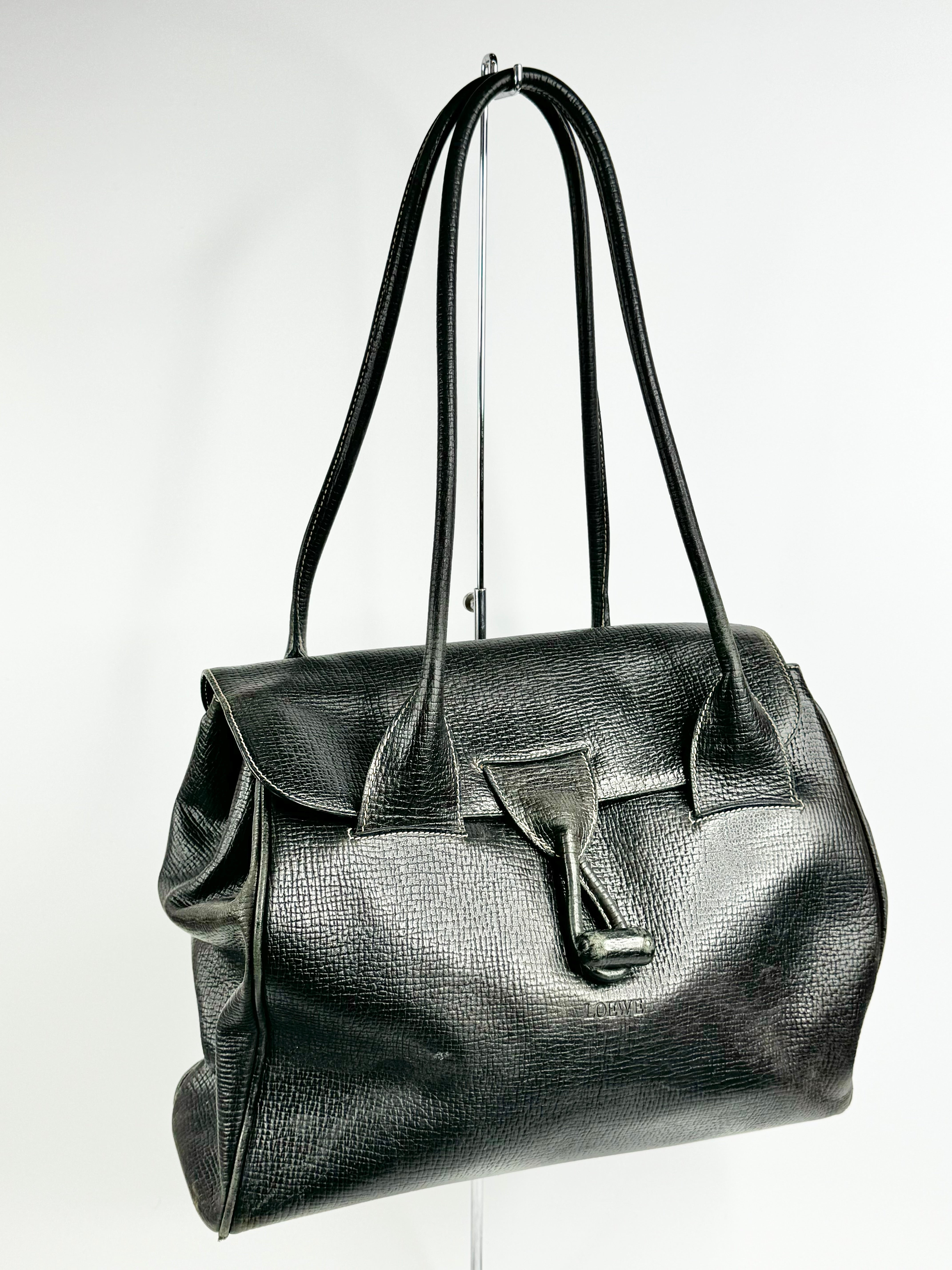 Vintage Loewe Black Leather Shoulder Bag