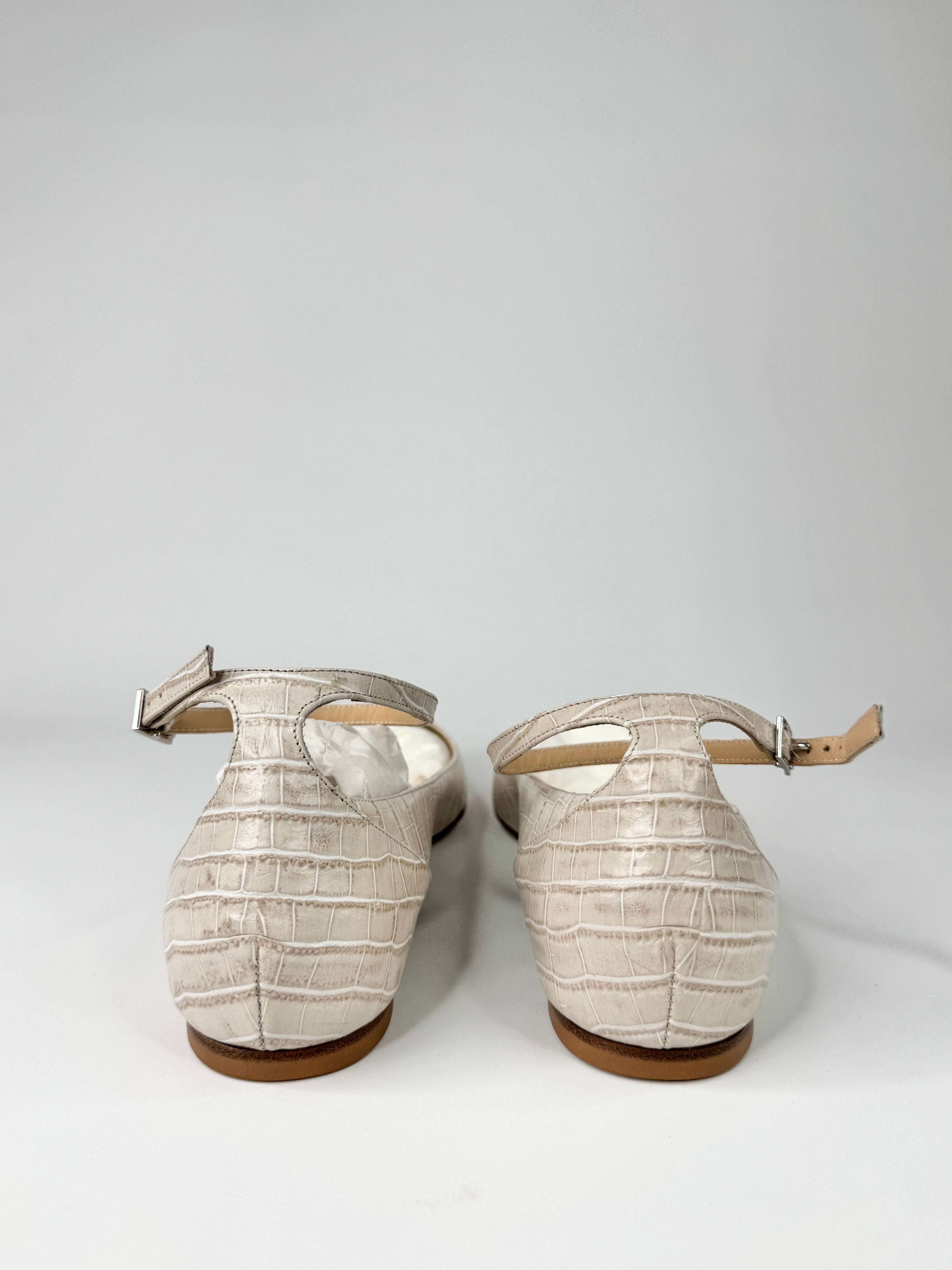 Longchamp Pale Snake Embossed Striped Pattern Pointed Toe Ballet Flats - EU41
