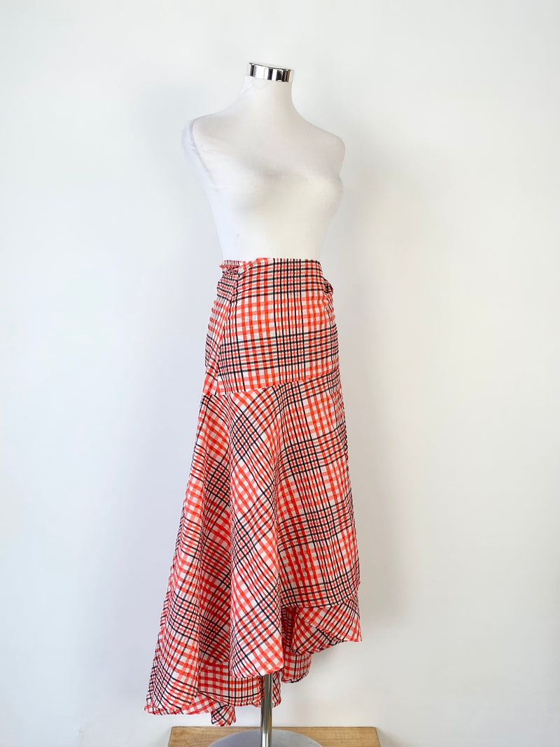 Ganni Red Seersucker Wrap Skirt  NWT- AU8/10