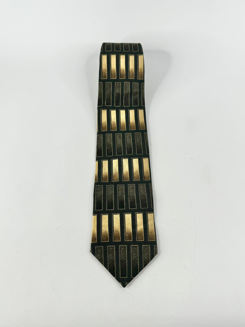 Valerio Garati Handmade Black, Gold & Green Silk Tie