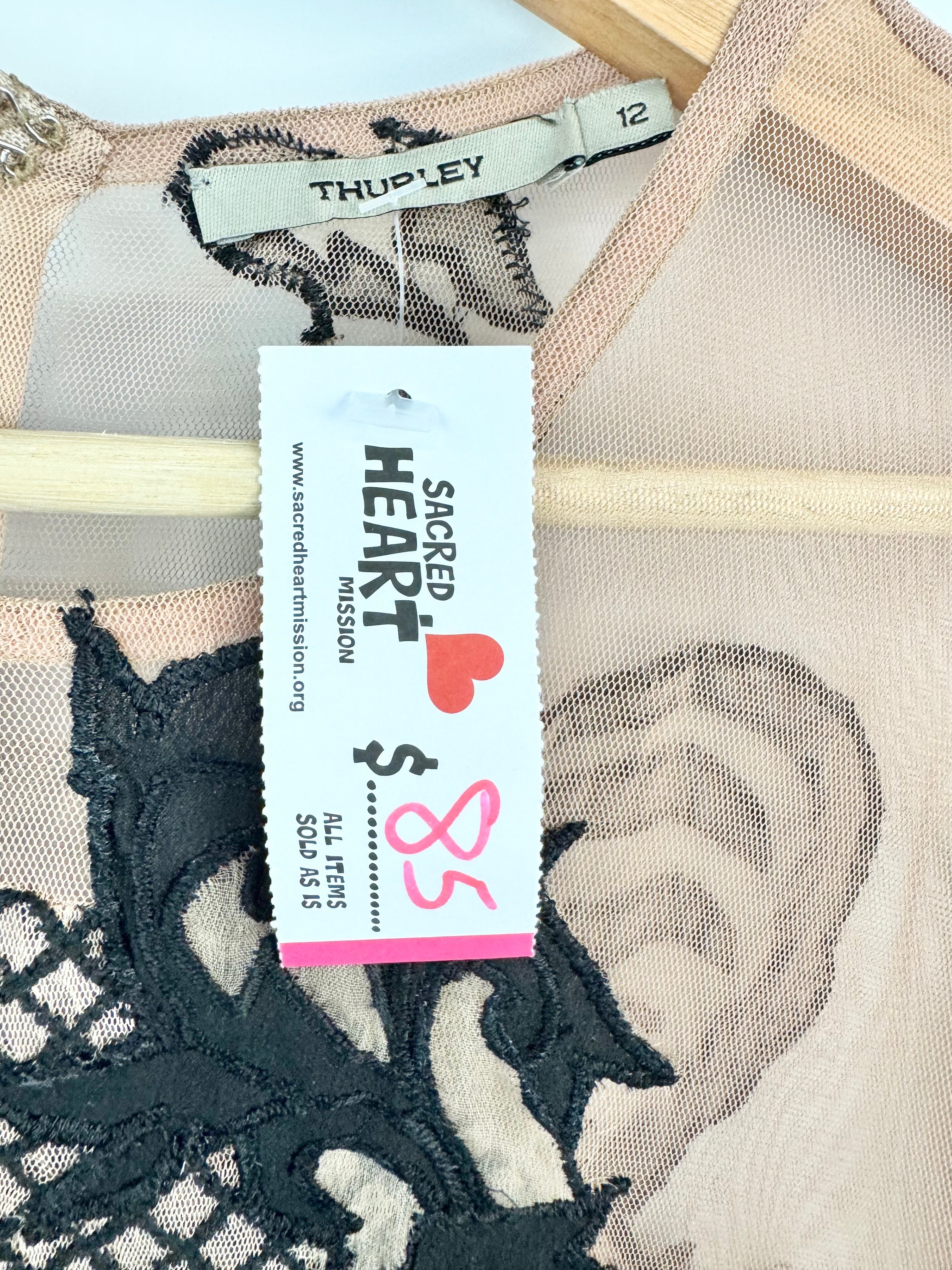 Thurley Black & Beige Mesh Lace Silk Lined Sheath Dress - AU12