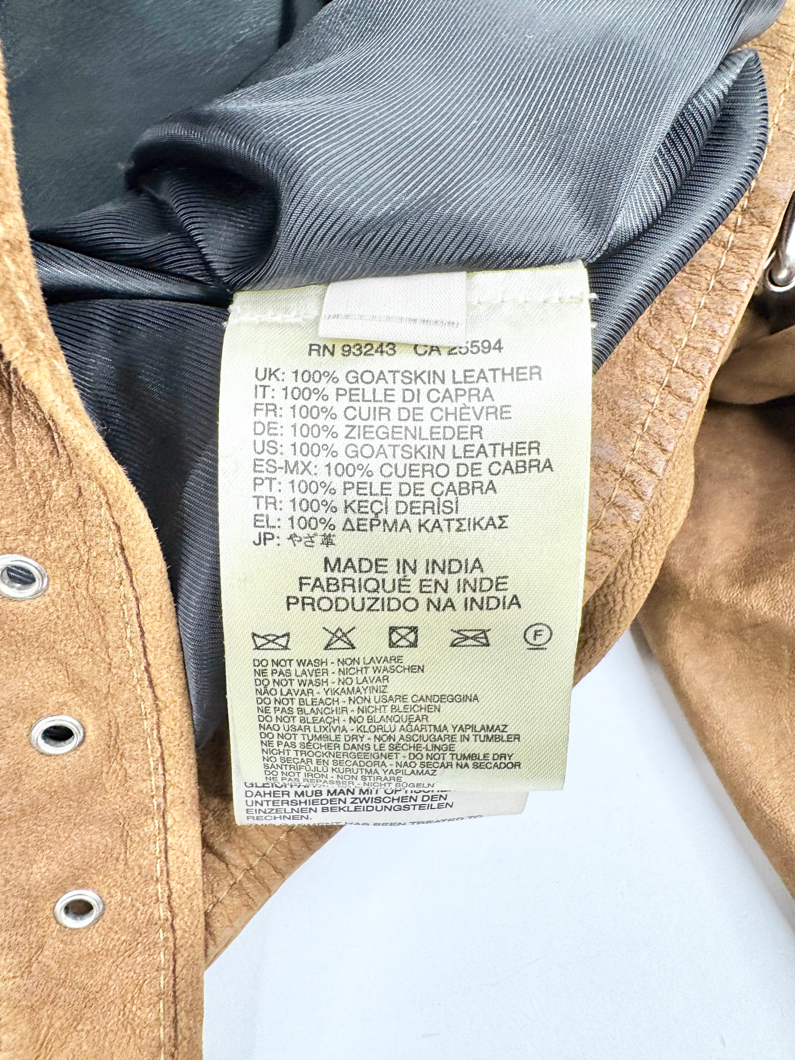 Diesel Deep Tan 'L-Ulisses' Studded Leather Biker Jacket NWT - XL