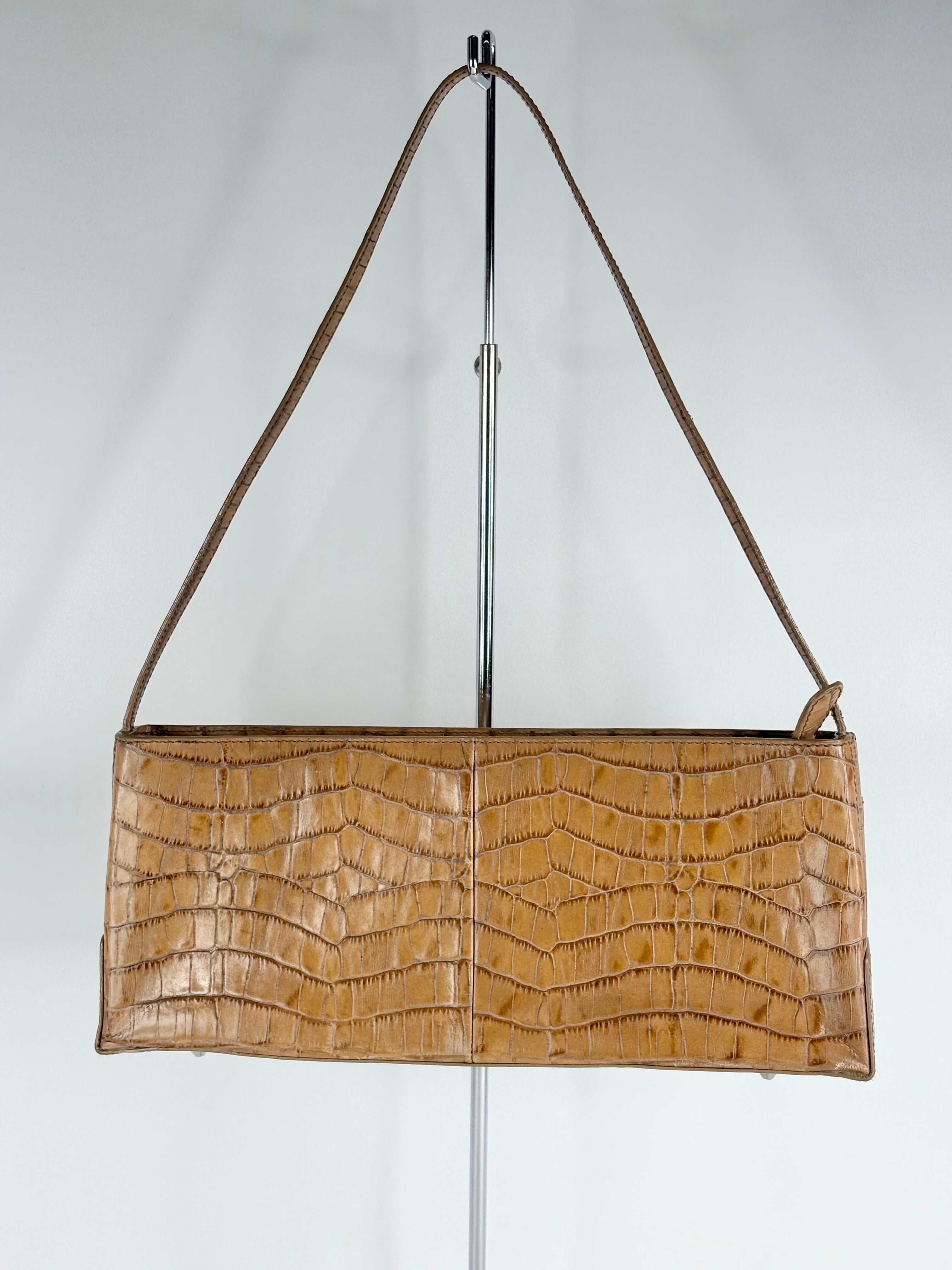 Oroton Biscuit Leather Croc-Embossed Baguette