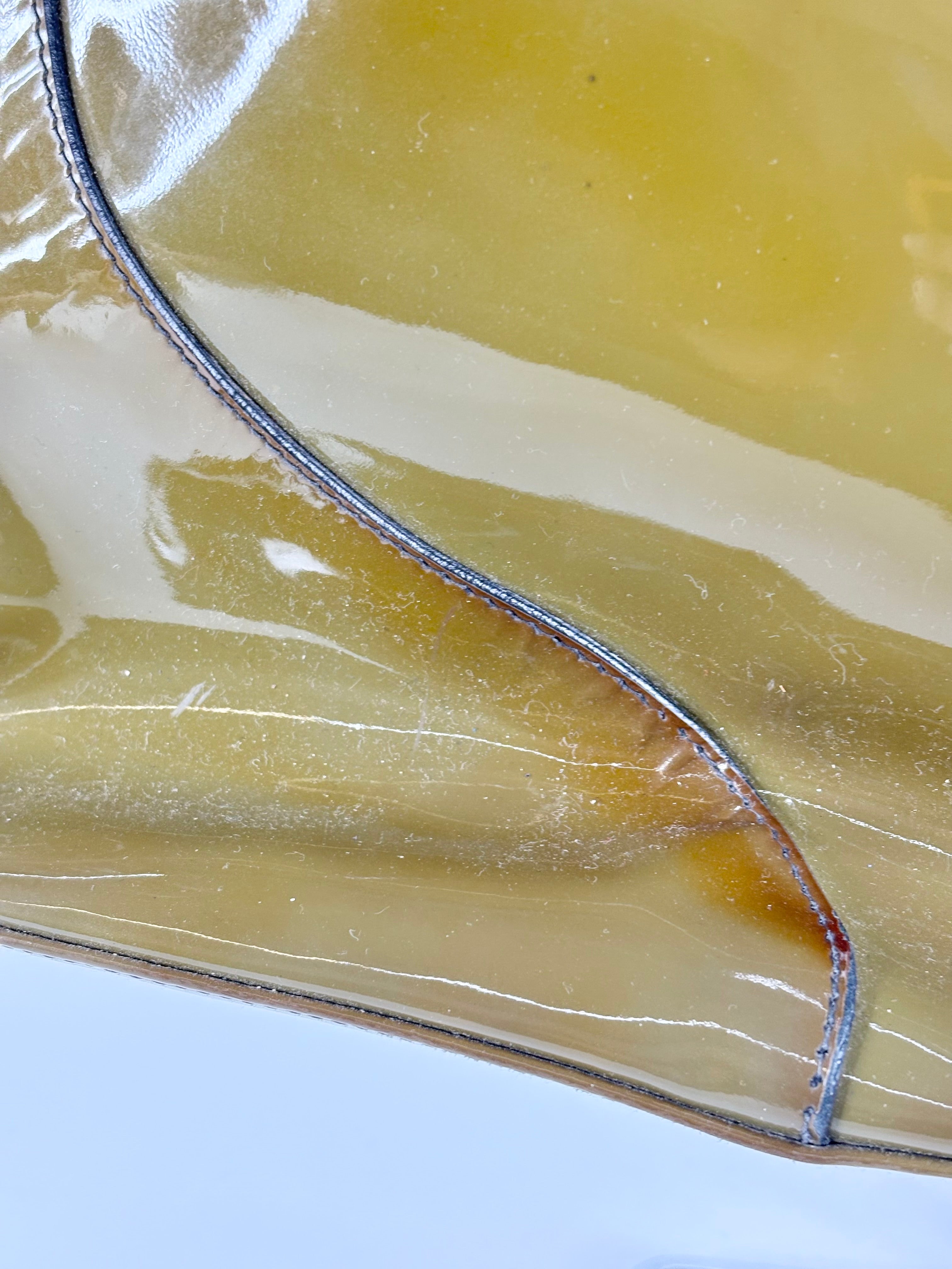 Furla Olive Green Patent Leather Bowling Bag