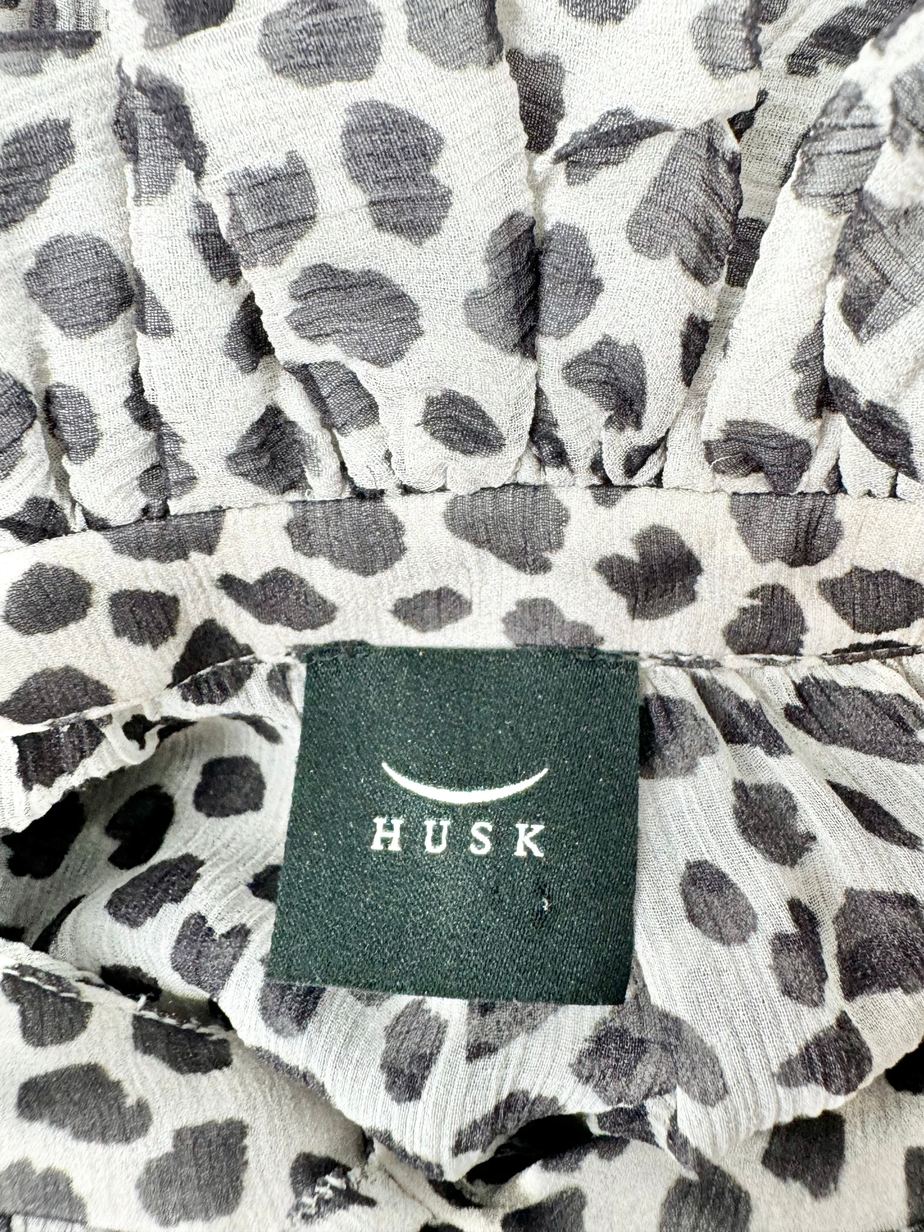 Husk Black & White Patterned Crepe Silk Maxi Dress - AU10