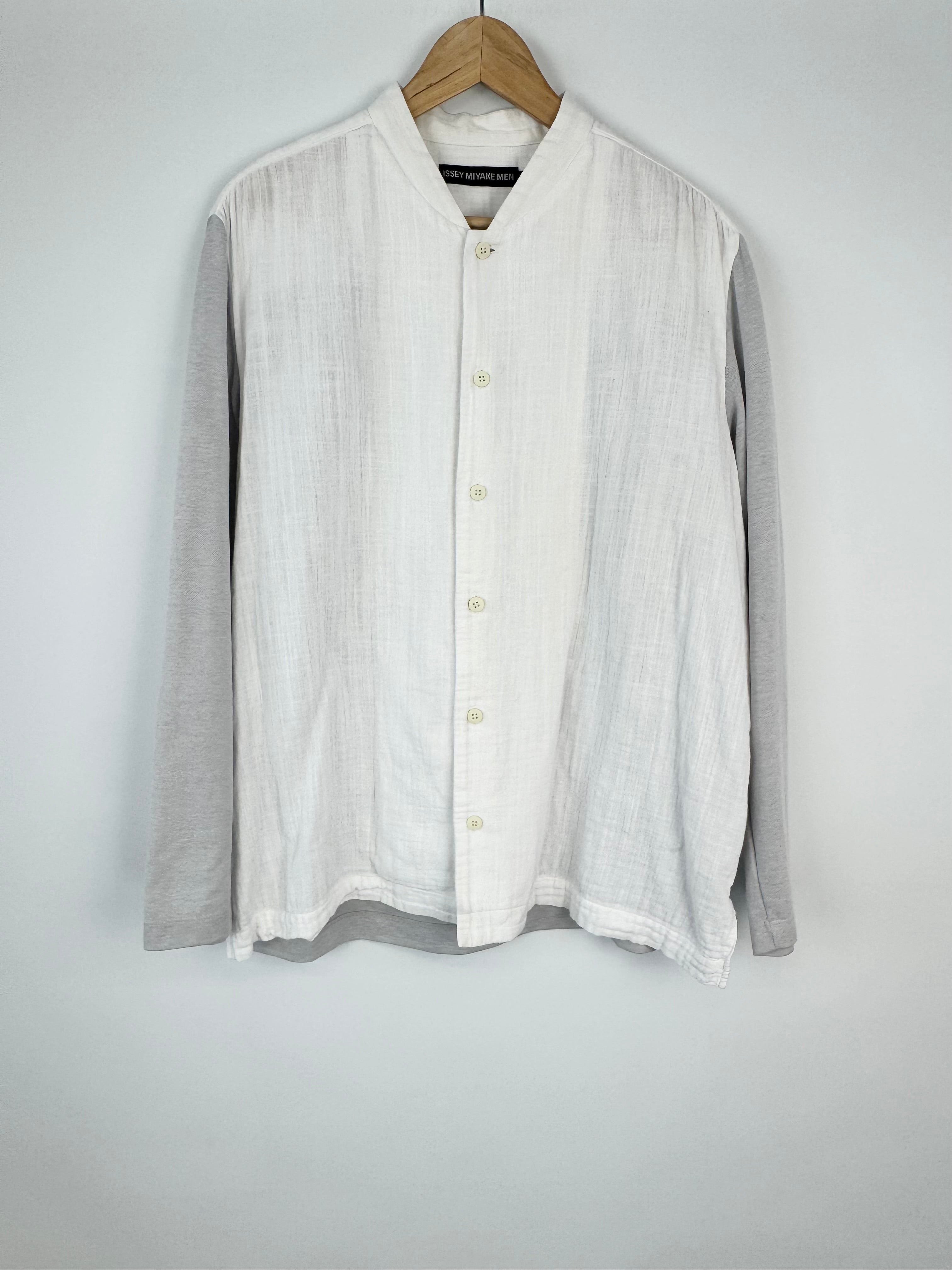 Issey Miyake Men White & Grey Jersey & Cotton Shirt - L