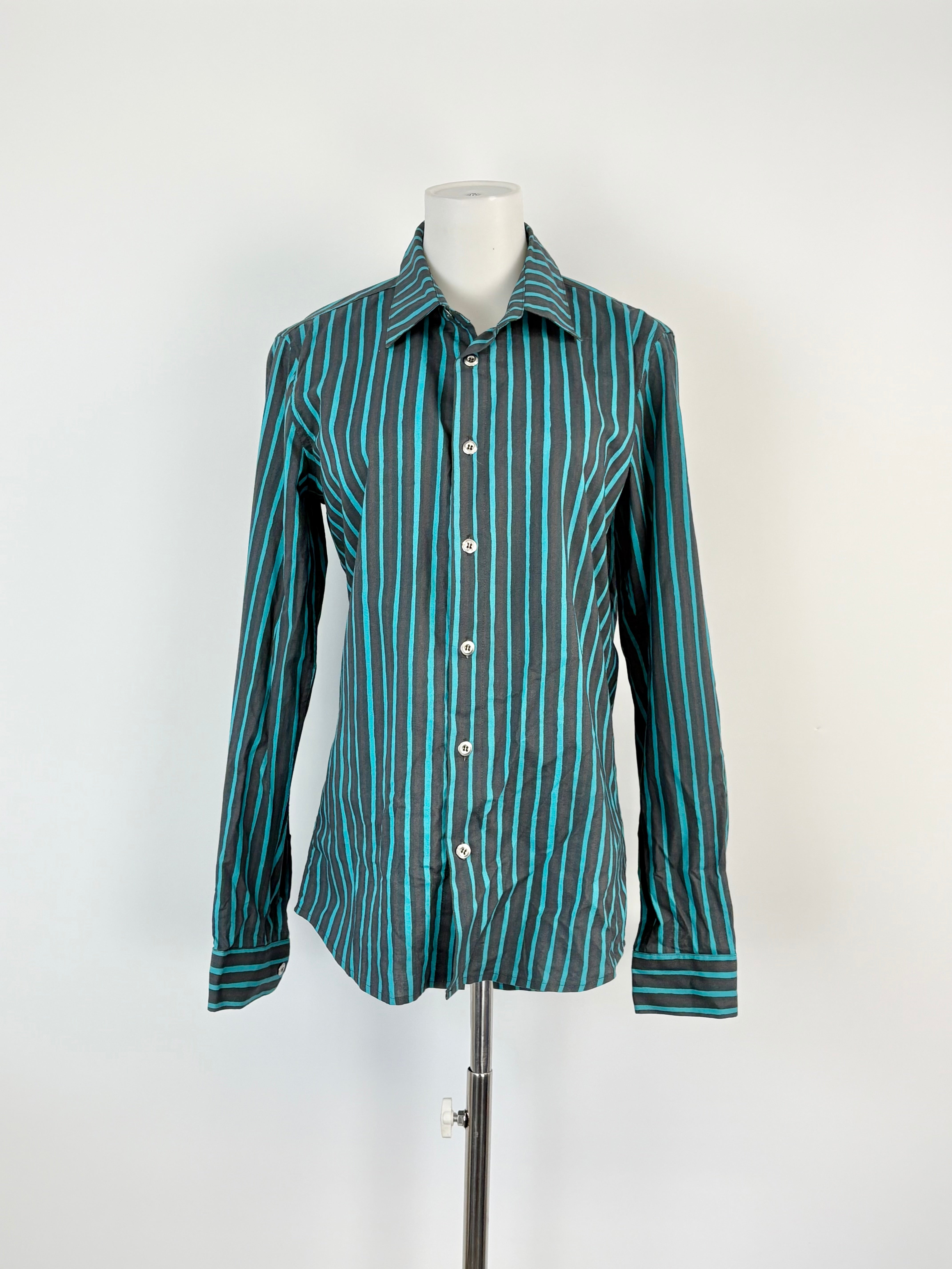 Marimekko Black & Turquoise Striped 'Jokamies' Shirt - AU8