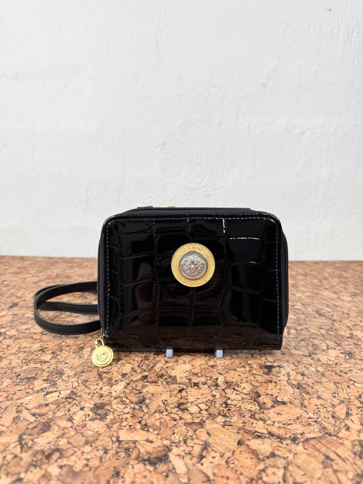 Vintage 90s Gianni Versace Patent Faux Croc Cross Body Bag