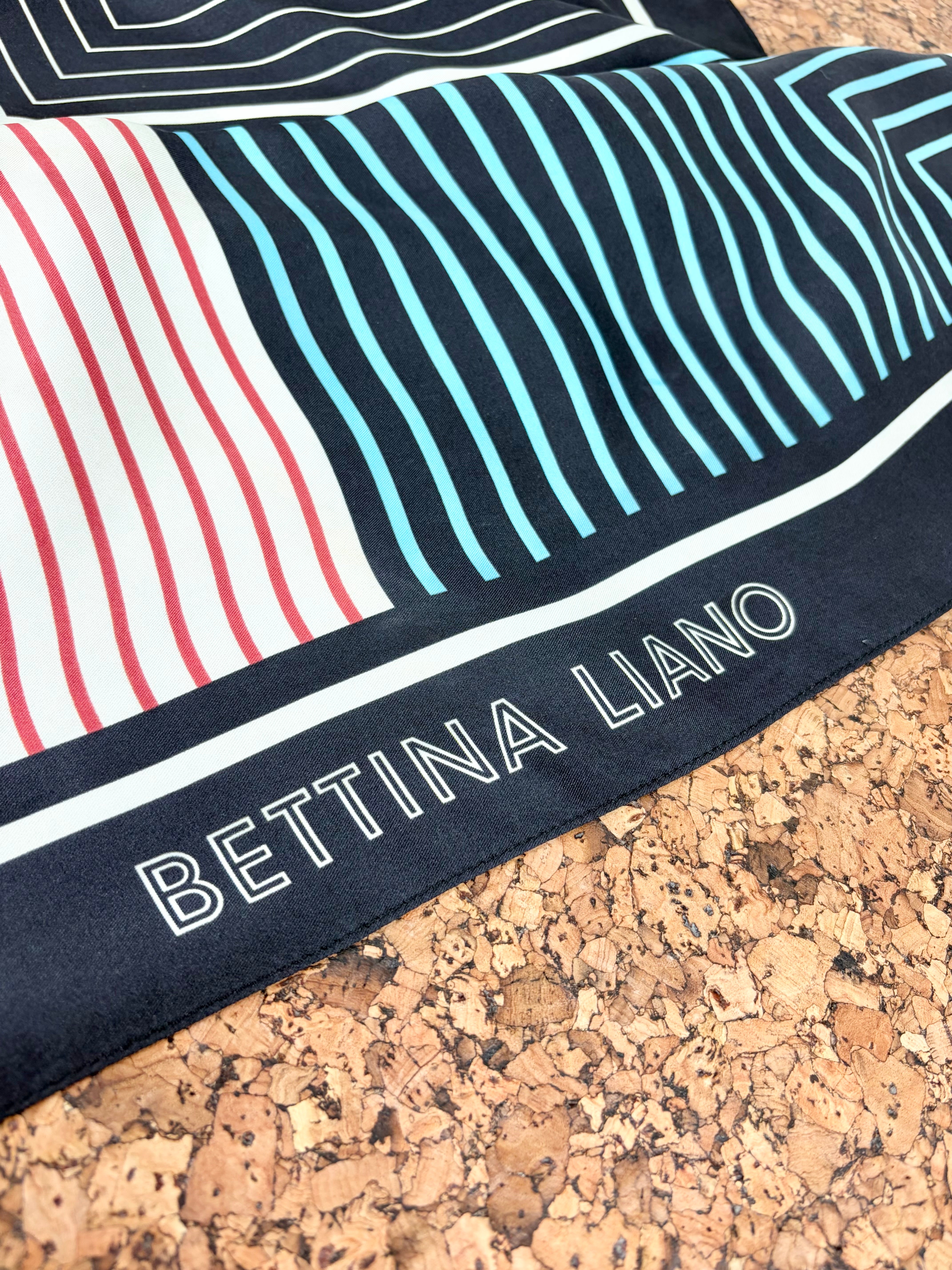Vintage Bettina Liano Black & Multicolour Striped Silk Square Scarf