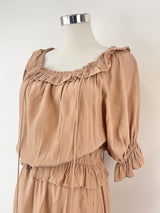 S/W/F Ruffled Sleeve Tan Maxi Dress - AU10