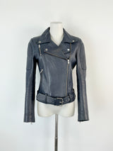 Ena Pelly Navy Blue Biker-Style Leather Jacket - AU6/8